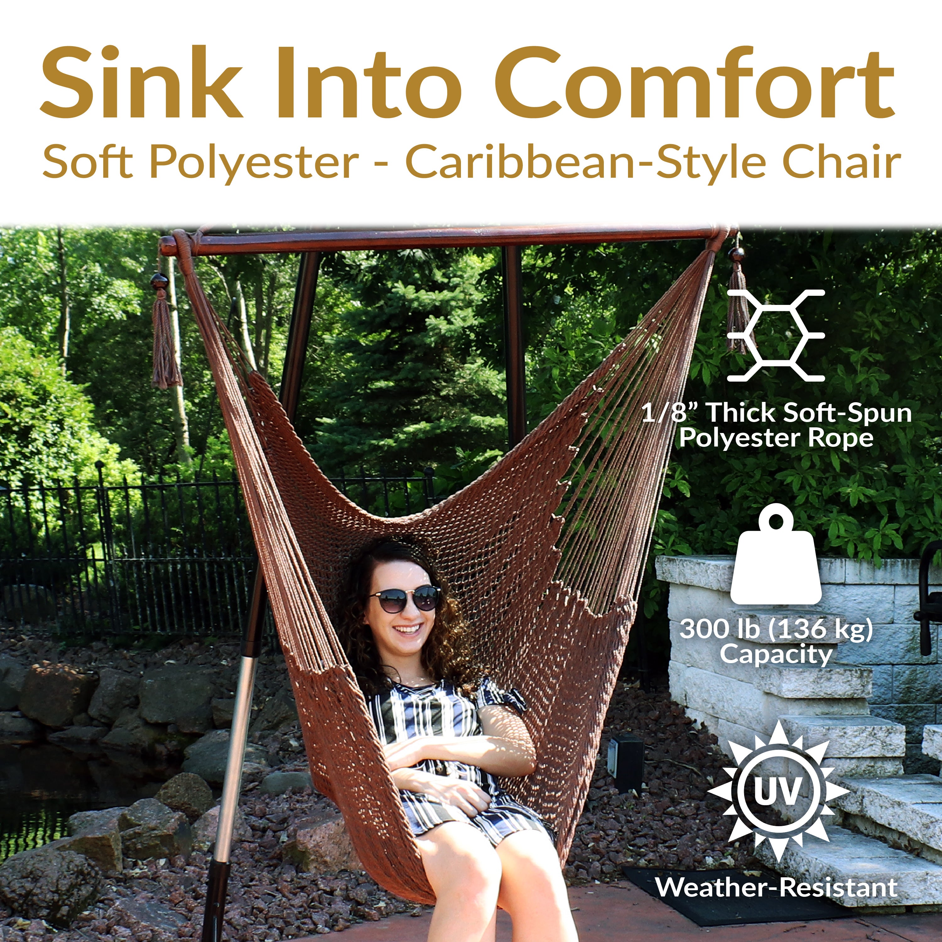 Extra Large Caribbean Polyester Rope Hammock Chair for Outdoor Relaxation - Perfect for Backyard, Patio, Poolside & Beach Lounging