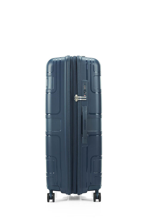 American Tourister Light Max 82cm Large Spinner Suitcase - Navy Blue Expandable Luggage for Travel, Business Trips & Vacations | Durable Spinner Wheels & Lightweight Design
