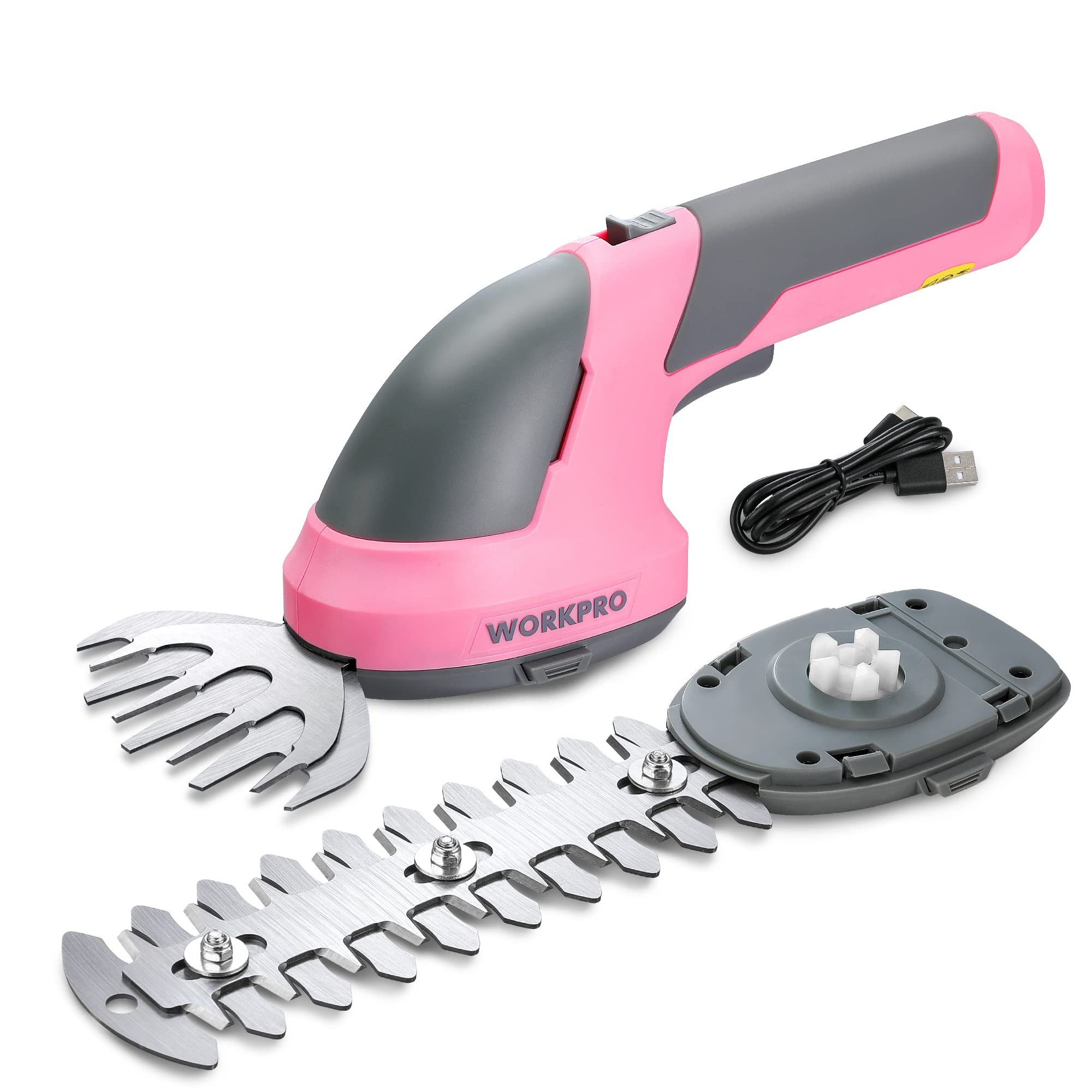 WORKPRO 7.2V Cordless Grass Shear & Shrub Trimmer - 2-in-1 Electric Hedge Trimmer with Rechargeable Lithium-Ion Battery & Type-C Cable - Lightweight Handheld Lawn Tool for Garden, Yard, and Landscape Maintenance (Pink Ribbon)