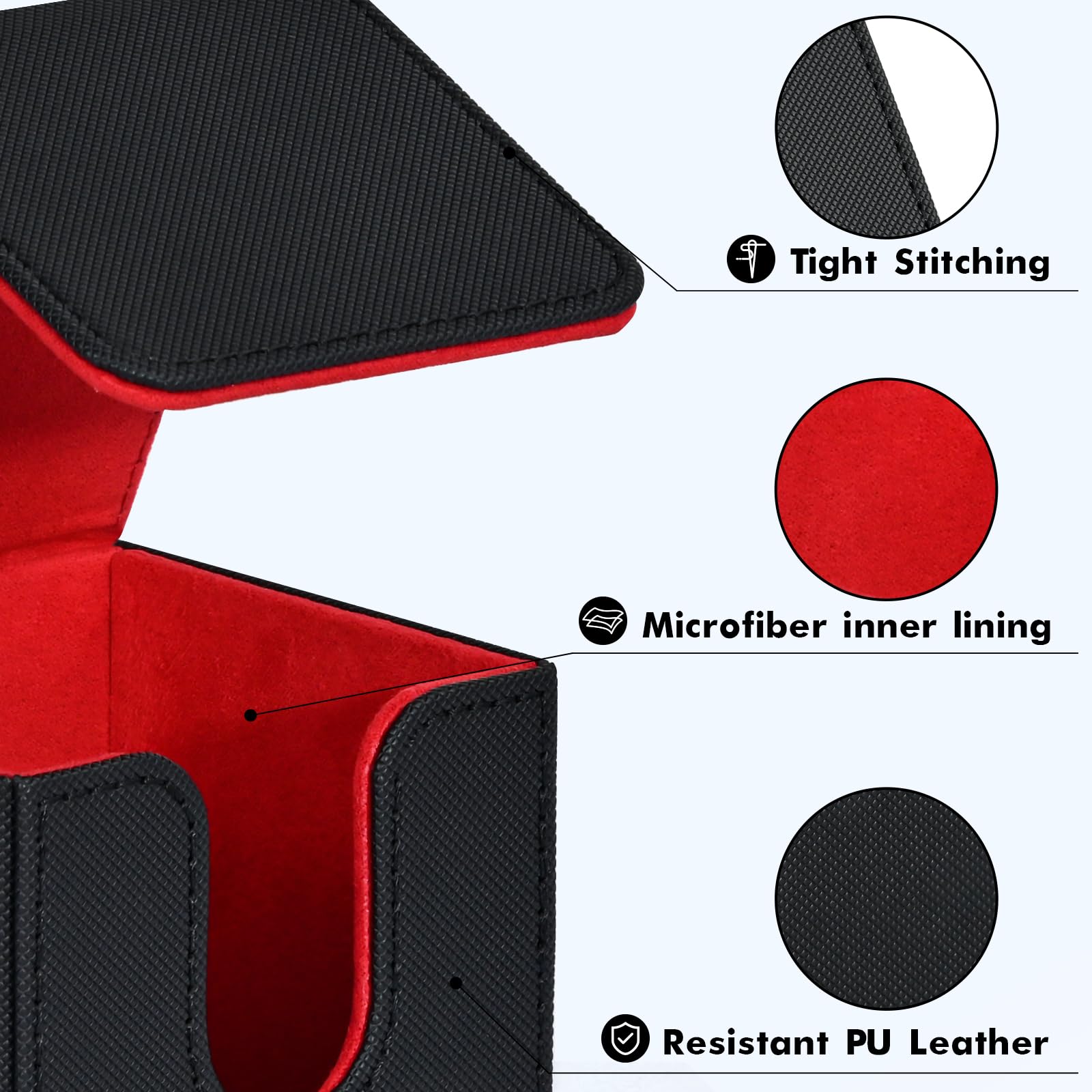 Premium ZLCA Trading Card Deck Box - Holds 100+ Single Sleeved MTG, YuGiOh, Pokemon & TCG Cards | PU Leather Magnetic Closure Storage Case for Magic The Gathering, CCG Games (Black & Red) - Perfect for Tournaments, Game Nights & Collectors