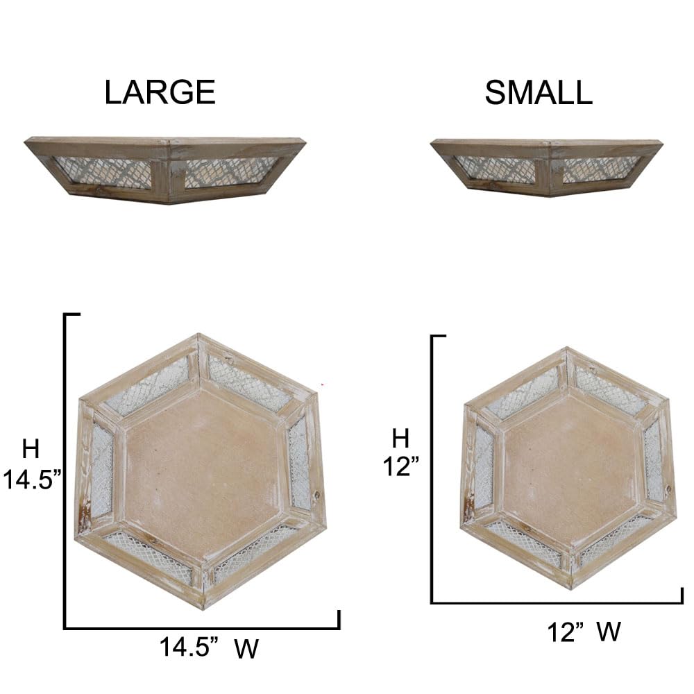 Hexagon Wooden Serving Tray Set of 2 - Rustic Farmhouse Coffee Table Decor with Handles, Natural Wood Kitchen & Ottoman Tray for Serving Food, Drinks, and Home Decor | Perfect for Entertaining, Coffee Tables, and Farmhouse Style Decorations