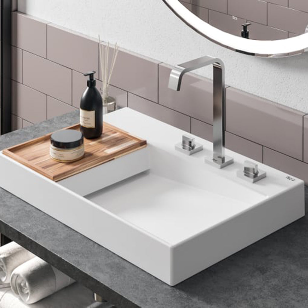 Horizon Right Bowl Bathroom Sink - 24 Inch Vitreous China Vessel Sink in Matte White | Modern Bathroom Vanity Upgrade for Contemporary Homes