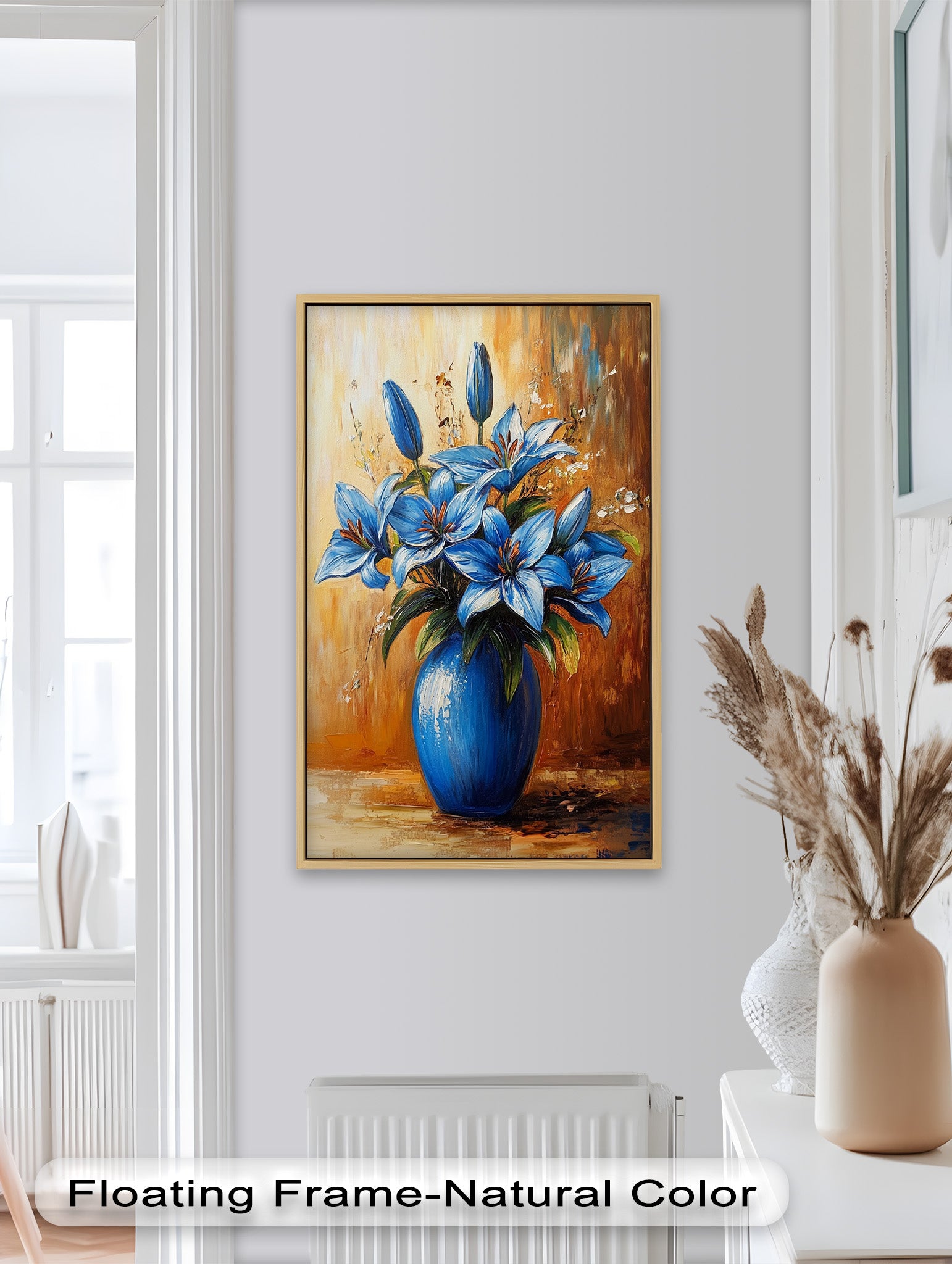Azure Blossoms in Blue Vase - Hand-Painted Floral Oil Canvas Artwork for Living Room Decor | Wall Art for Home & Office