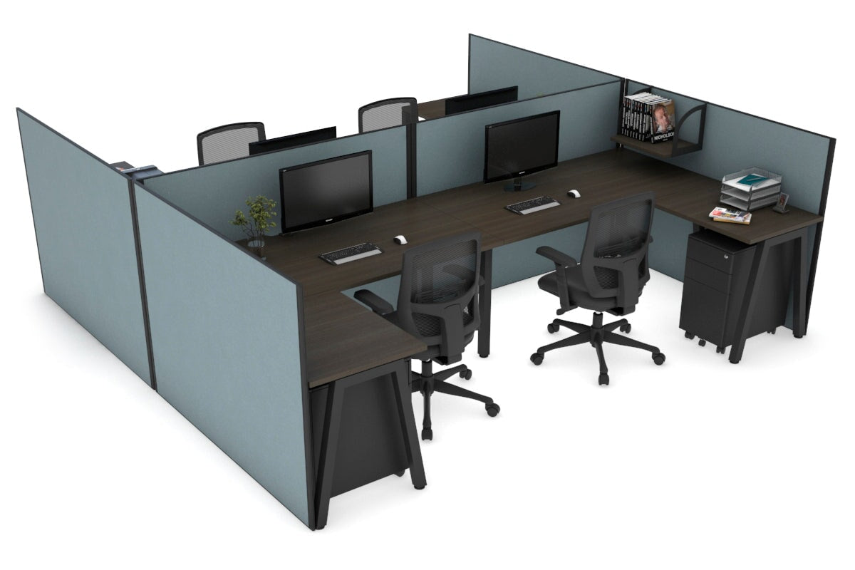 Quadro A Legs 4-Person Corner Workstation - H-Shaped Black Frame Office Desk [1800L x 1800W with Cable Management] for Team Collaboration & Open Office Spaces