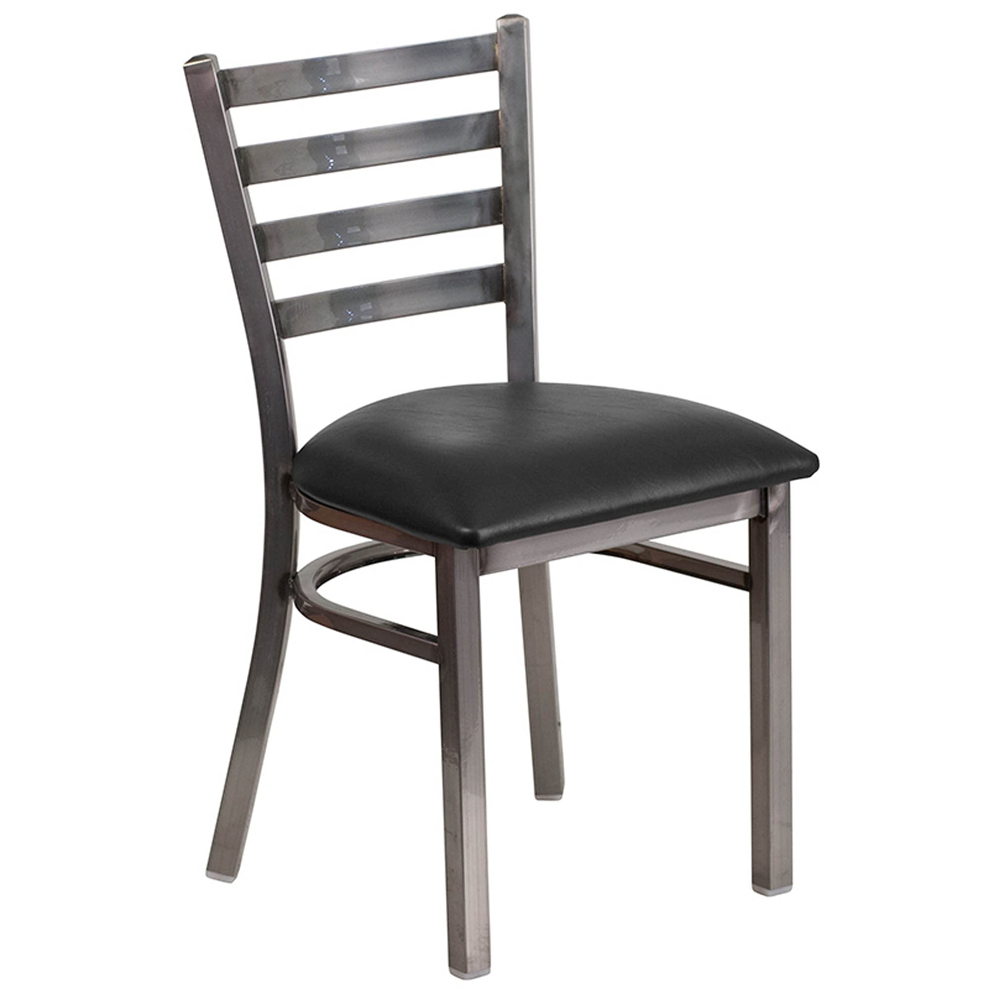 Flash Furniture 2-Pack HERCULES Series Metal Restaurant Chairs with Ladder Back Design - Black Vinyl Seat, Clear Coated for Durability - Perfect for Dining Rooms, Cafes, and Commercial Use
