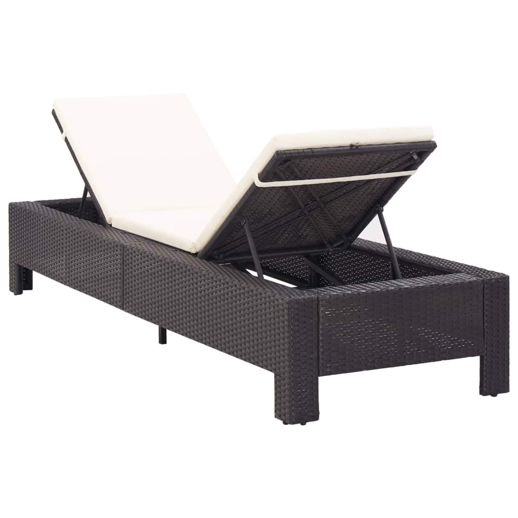 Premium Black Poly Rattan Sunbed with Cushion - 24g Durable Outdoor Lounge Chair for Patio, Poolside & Garden Relaxation