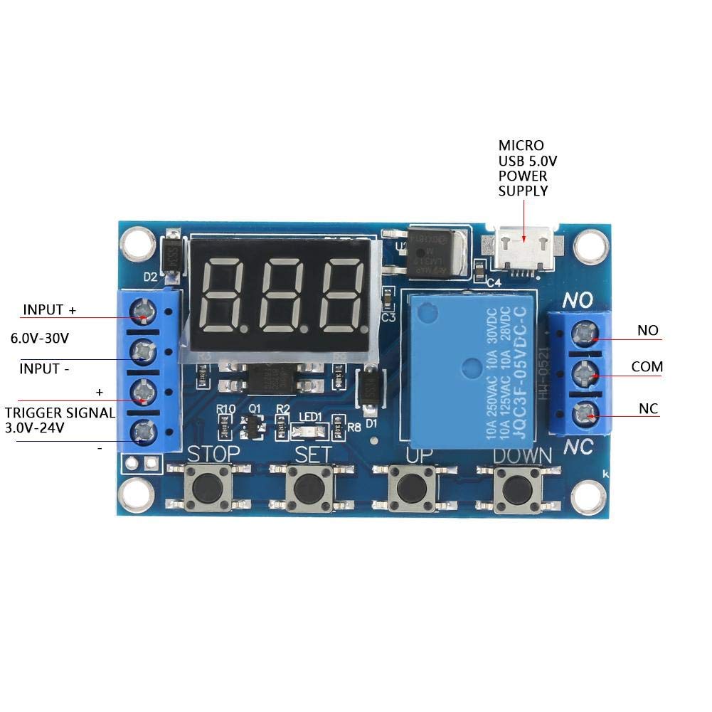 5V-30V DC Relay Module with LED Display - Adjustable Delay On/Off Timer Switch for Home Automation, Industrial Control, and DIY Electronics Projects