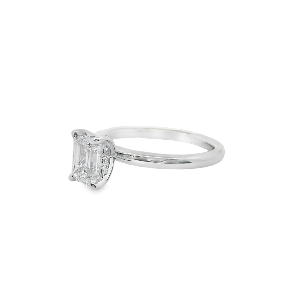 1ct Emerald Cut Hidden Halo Diamond Engagement Ring in 18K White Gold - Perfect for Proposals, Anniversaries & Bridal Jewelry
