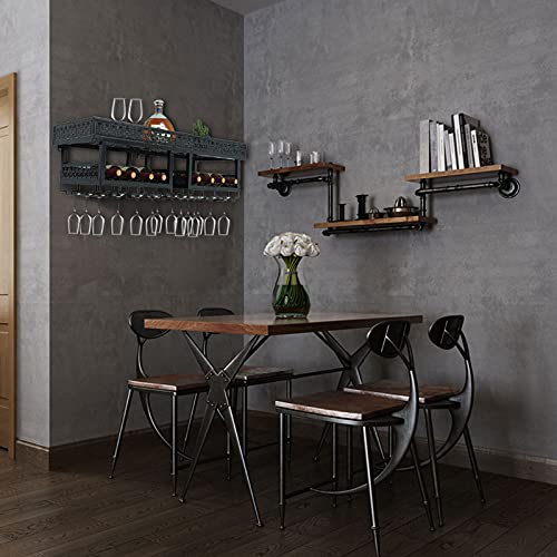 CNCEST Industrial Wall-Mounted Wine Rack - Black Double Layer Storage Shelf for Wine Glasses (100x30x30cm) - Multi-Functional Display Organizer for Living Room, Bedroom, Kitchen & Restaurant Bar Decor