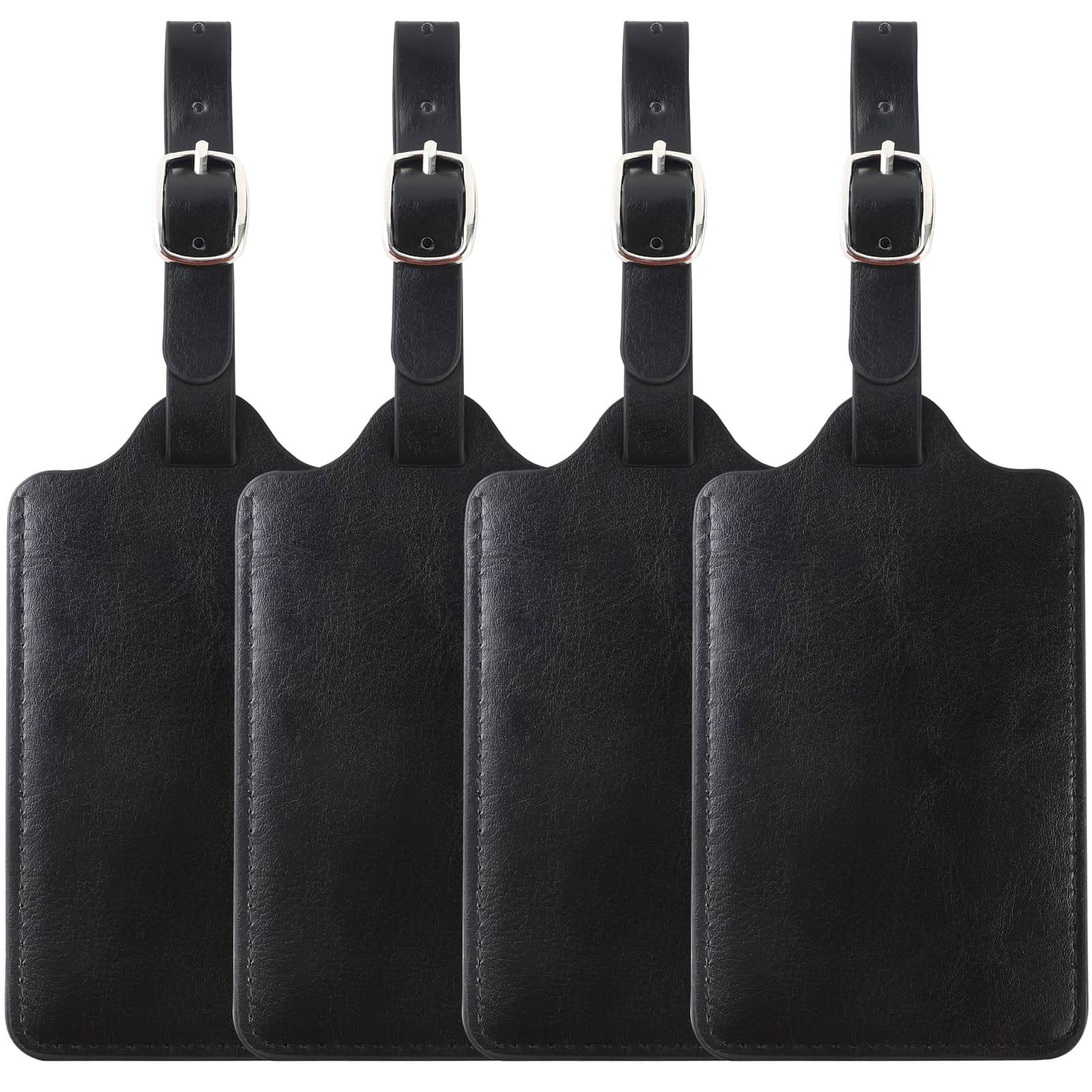 SOBEIT Leather Luggage Tags for Suitcases - 4 Pack Black Travel Bag Tags with Privacy Cover - Perfect for Airports, Cruise Ships & Business Trips