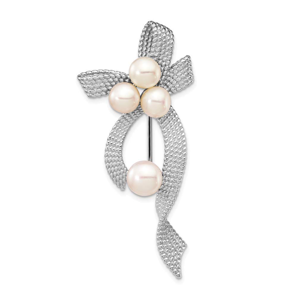 925 Sterling Silver Rhodium-Plated 5-6mm White Button Freshwater Cultured Pearl Brooch Pin - Elegant Jewelry Gift for Women, Perfect for Weddings, Parties & Special Occasions