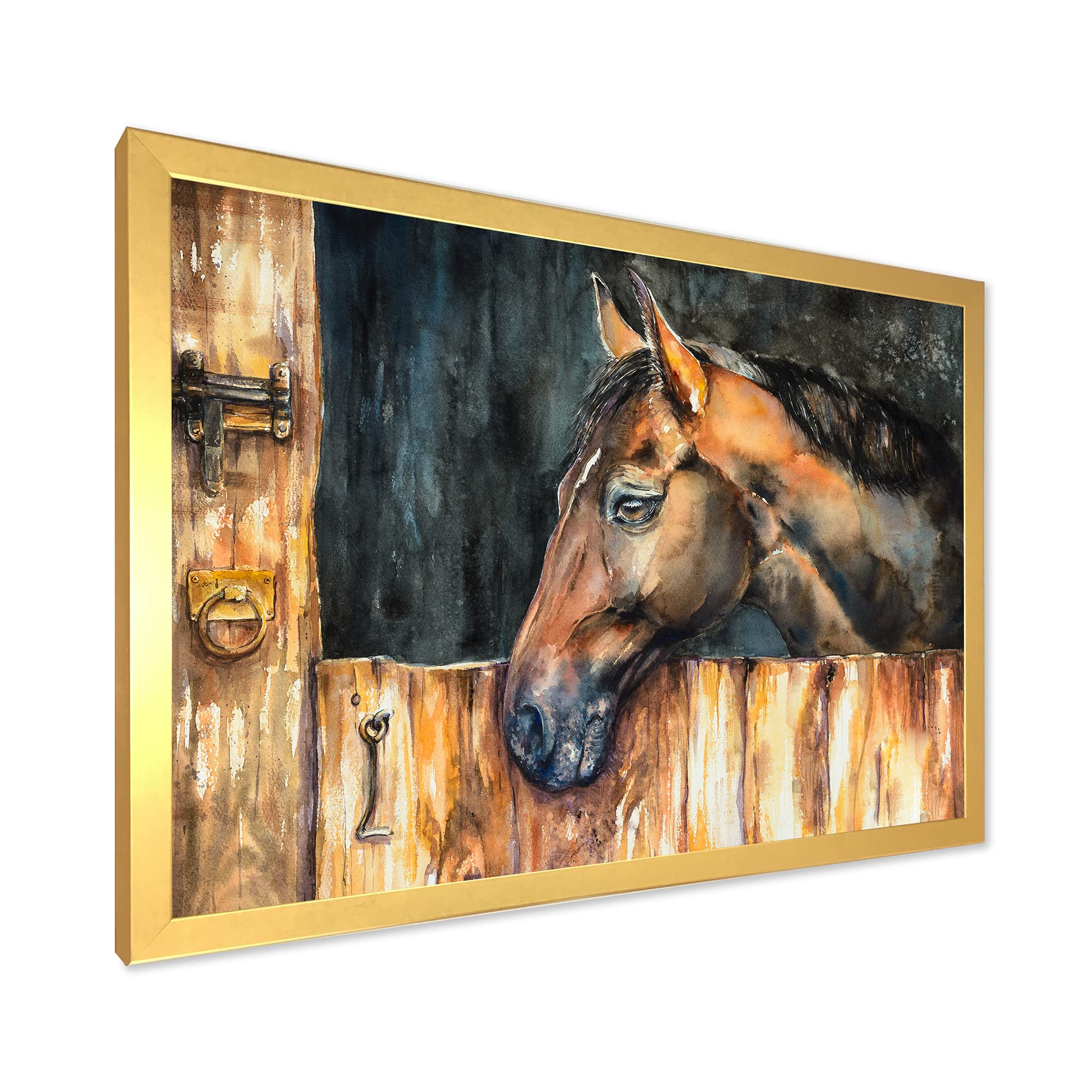 DesignQ Horse Head Wall Art - Farmhouse Decor Framed Stable Painting for Living Room, Bedroom & Office