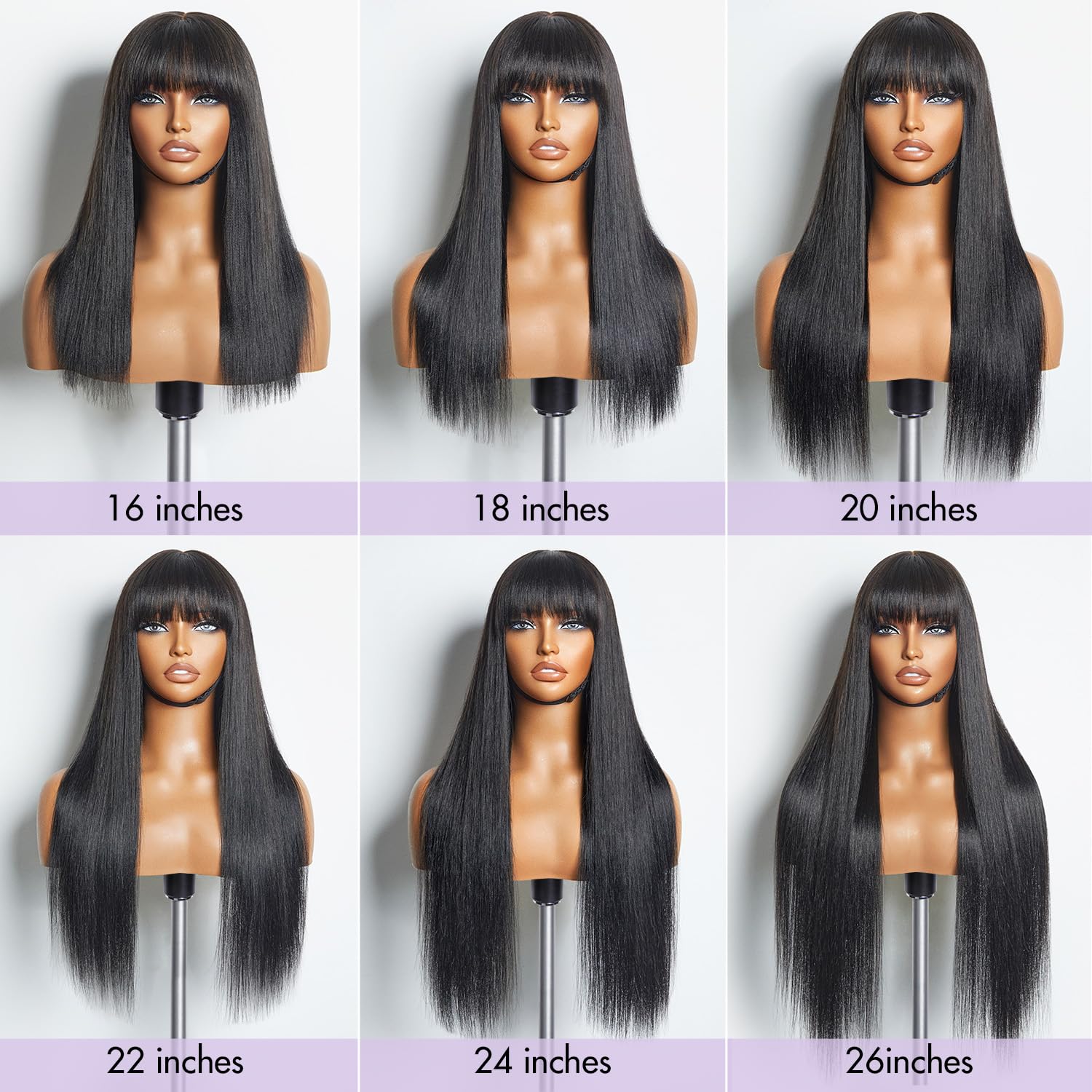 LUVME HAIR 16 Inch Yaki Straight Human Hair Wig with Bangs | Glueless Ready-to-Wear Wig | Ultra Natural Minimalist Lace Front Wig (Breathable Cap) for Everyday Wear, Cosplay & Special Occasions