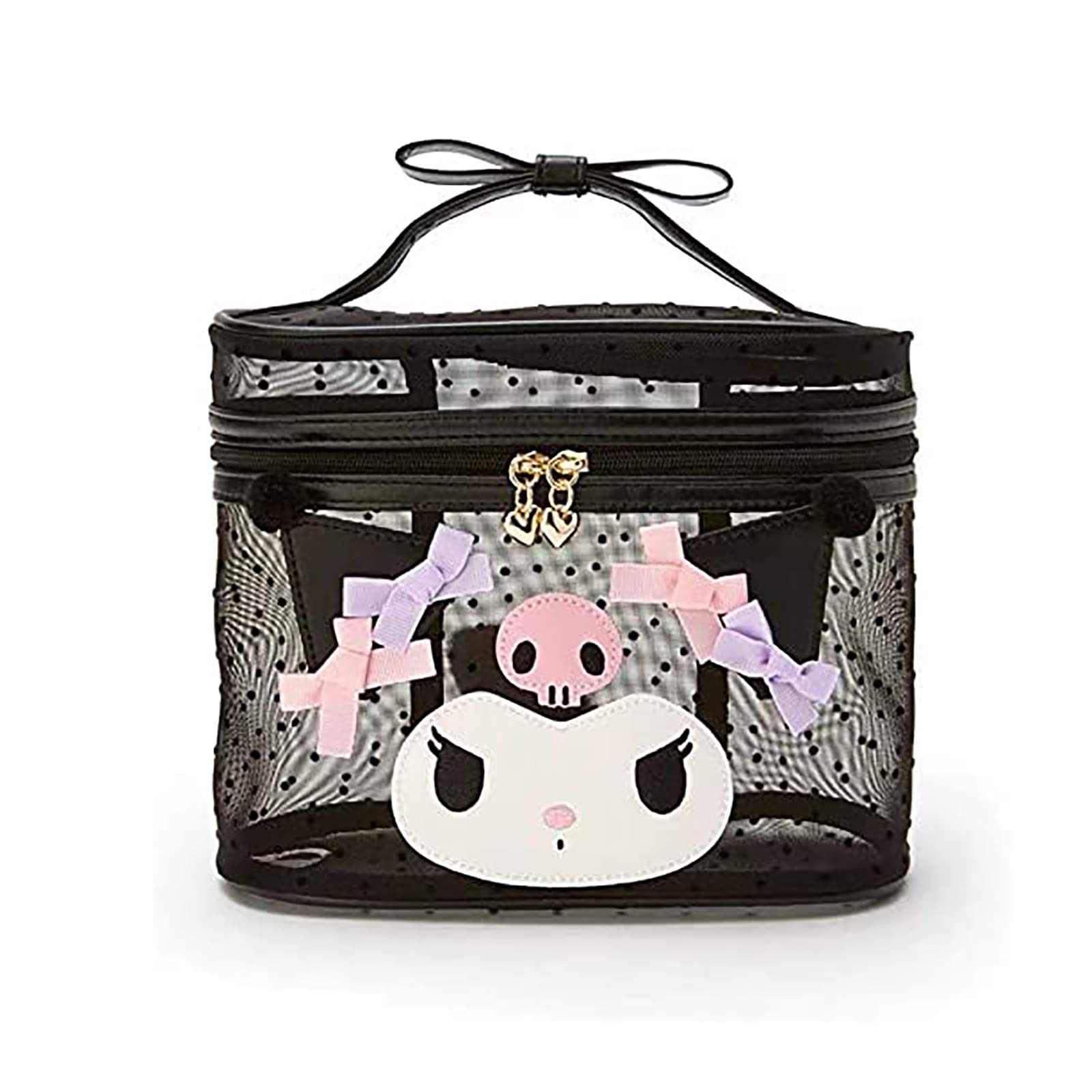 Hittime Cute Transparent Cosmetic Bag - Pink Mesh Makeup Storage Box for Travel & Organizer (Kuromi Black) | Perfect for Beauty Products, Toiletries & Travel Essentials