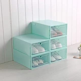 6-Piece Transparent Plastic Shoe Storage Box Organizer - Rectangle PP Thickened Shoe Drawers for Closet Organization (33X23X14.5cm, Green) | Perfect for Bedroom, Entryway & Dorm Shoe Storage Solutions