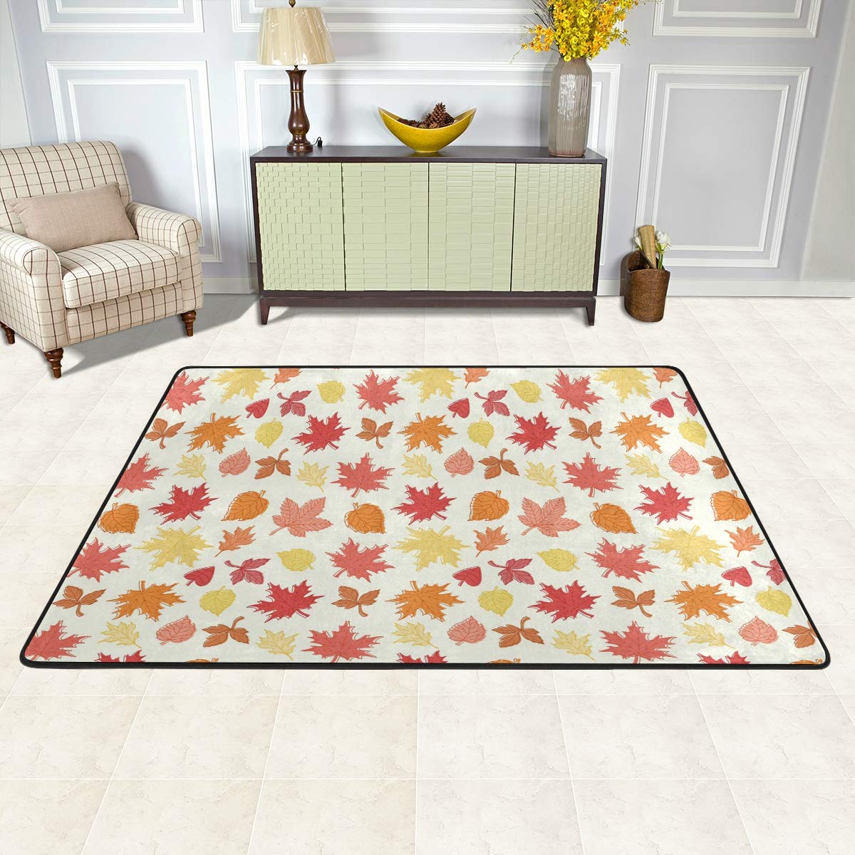 Custom Fall Maple Leaf Area Rugs - Non-Slip Indoor/Outdoor Floor Mat for Entryway, Living Room & Patio - Large Home Decor Doormat with Autumn Design