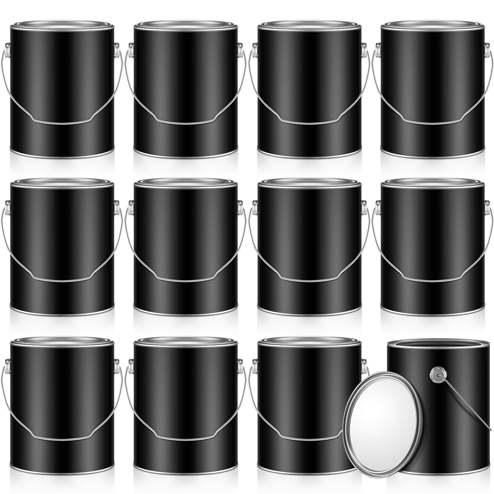 Uiifan 12 Pack 1 Gallon Empty Metal Paint Cans with Lids & Handles - Black Paint Buckets for Paint, Varnish, Craft Storage - Perfect for DIY Projects, Art Supplies & Home Improvement Use