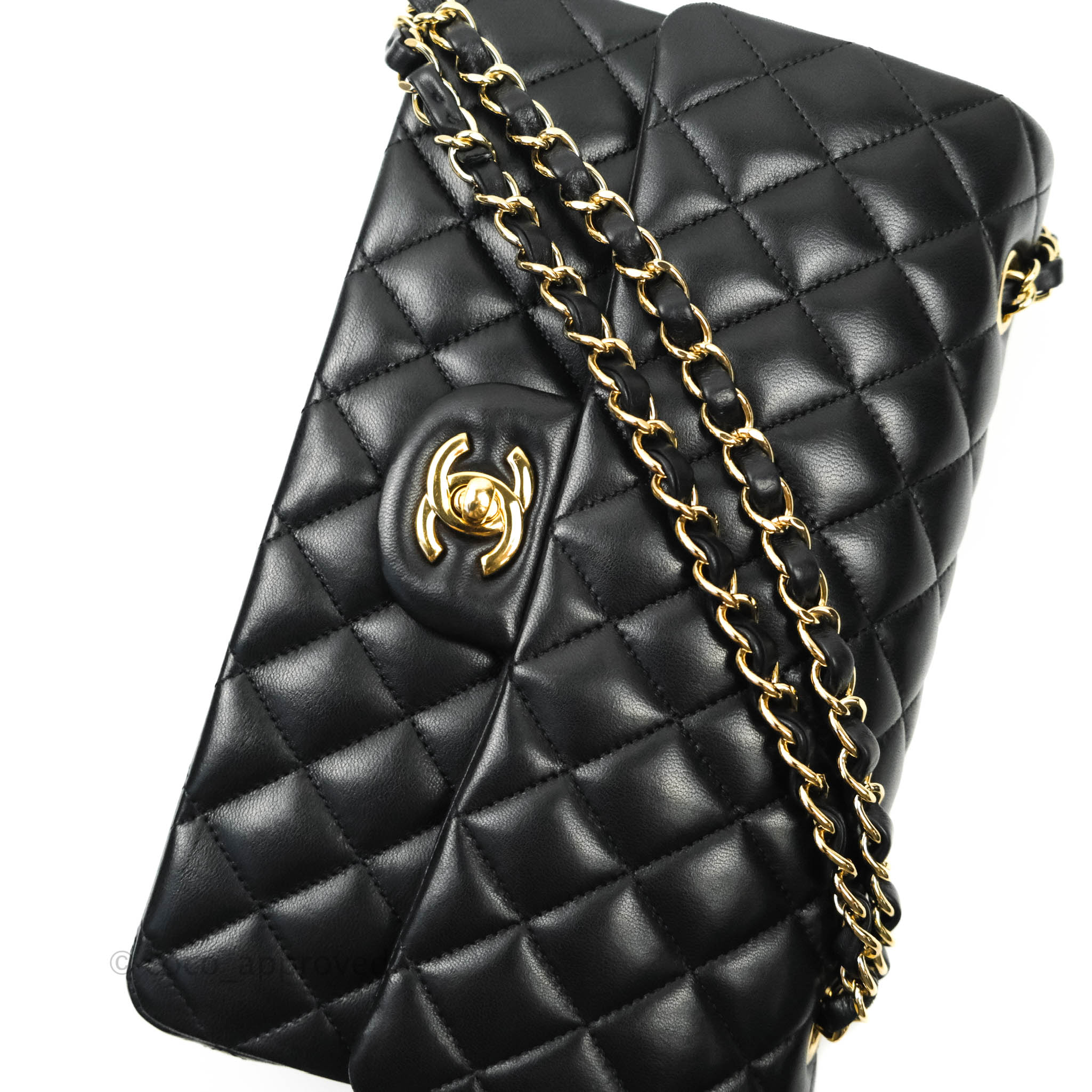 Chanel Classic Medium Double Flap Bag Black Lambskin Leather with Gold Hardware - Luxury Handbag for Women, Perfect for Evening Events & Special Occasions