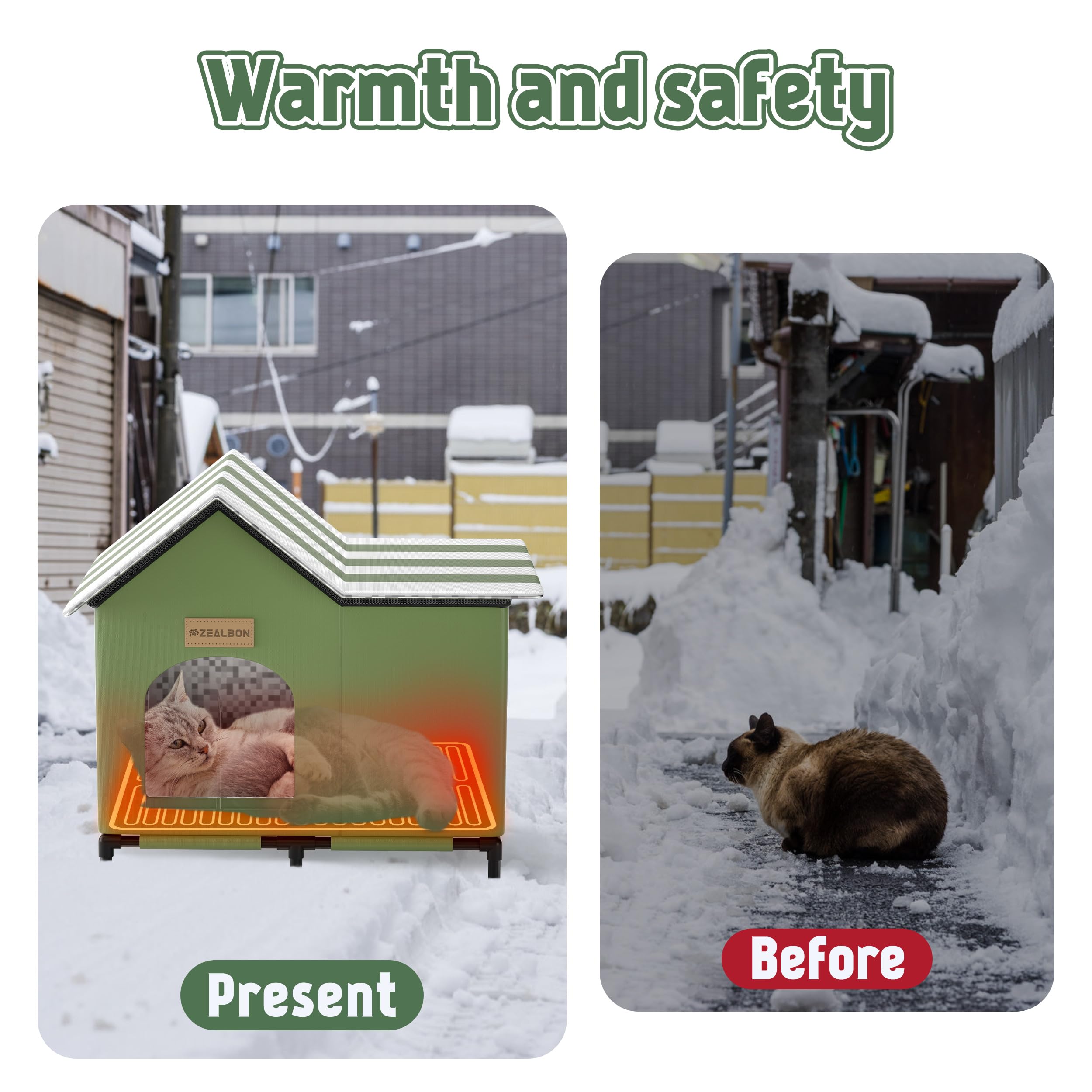 Heated Outdoor Cat House for Winter - Insulated, Weatherproof & Waterproof Feral Cat Shelter with Elevated Design & Escape Door - Perfect for Stray Cats, Barn Cats & Outdoor Pets in Cold Weather