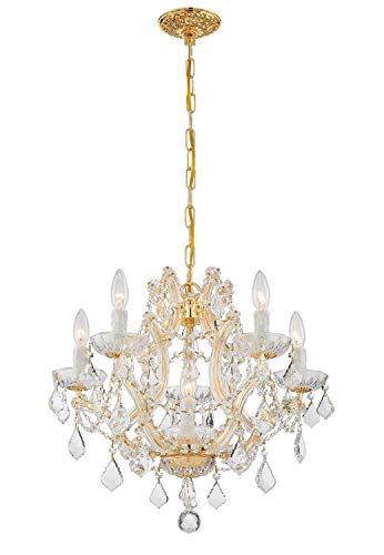 Maria Theresa 6-Light Clear Italian Crystal Gold Chandelier - Elegant Dining Room & Living Room Lighting Fixture for Home Decor