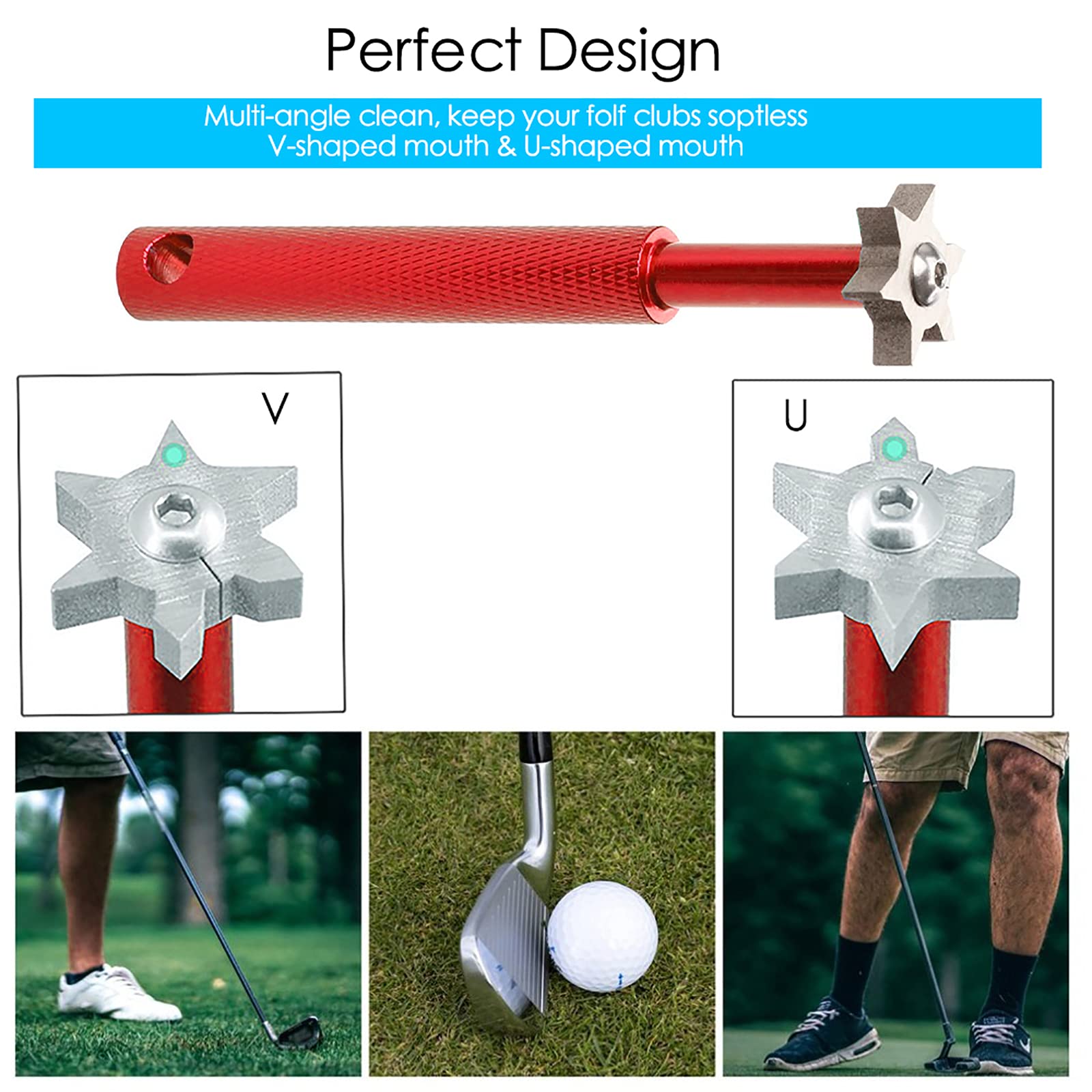 VIPMOON Golf Club Groove Sharpener Tool - Retractable Golf Brush & Cleaner with Aluminum Carabiner for Wedge & Irons (U/V Grooves) | Durable Golf Accessories for Men | Perfect for Course Maintenance & Pre-Game Preparation