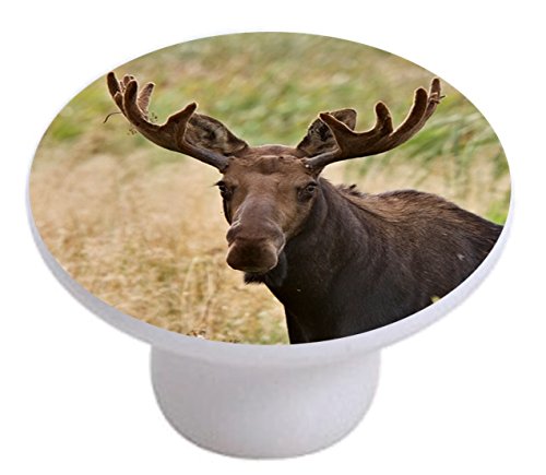 2352 Moose Ceramic Cabinet Drawer Knob - Antique Bronze Hardware Pulls for Kitchen, Bathroom & Furniture - Handcrafted Deer-Themed Drawer Handles for Cabinets, Dressers & DIY Home Decor