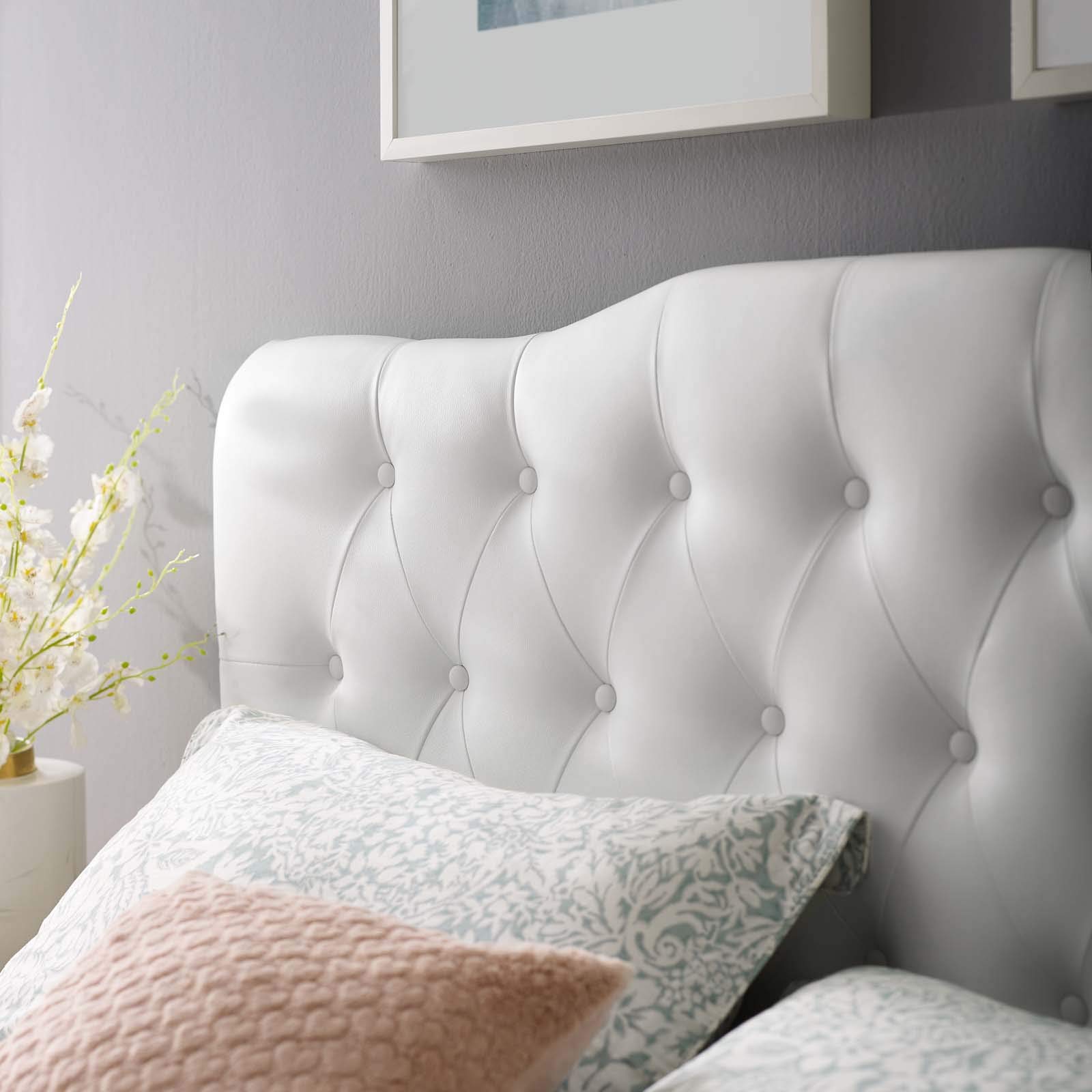 Modway Annabel Tufted Button Faux Leather Upholstered Queen Headboard in White - Elegant Bedroom Decor for Modern Homes & Master Suites