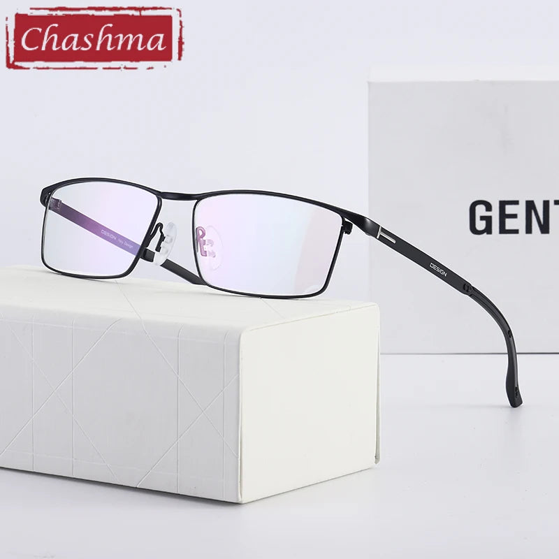 Men's Titanium Alloy Square Full Rim Eyeglasses 49318 - Lightweight Durable Frame for Work, Reading & Fashion