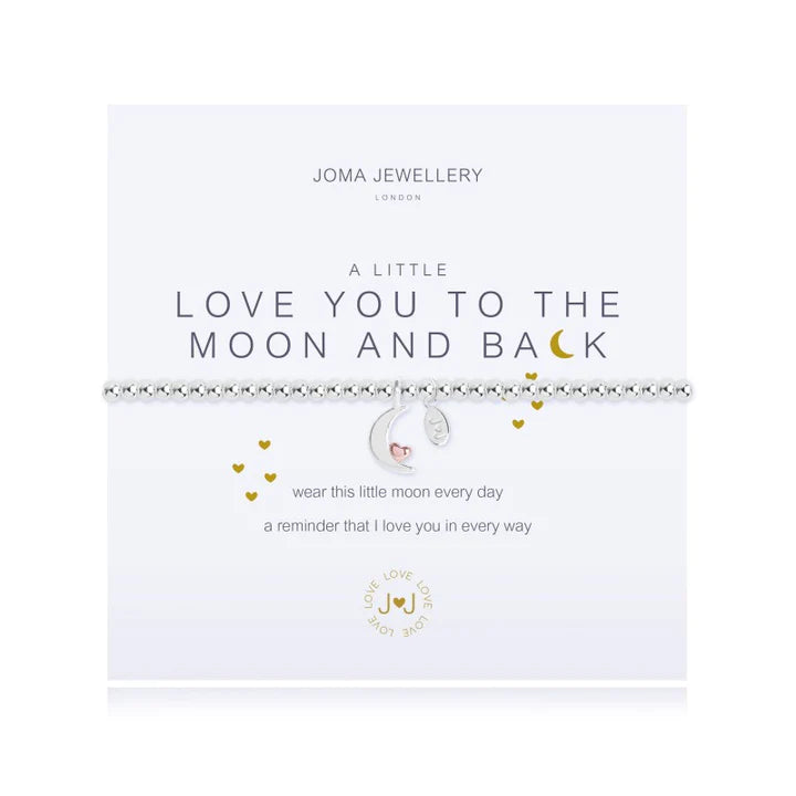 Joma Jewellery A Little Love You To The Moon And Back Bracelet - Sterling Silver Heart Charm Bracelet for Women, Perfect Gift for Anniversary, Valentine's Day or Mother's Day