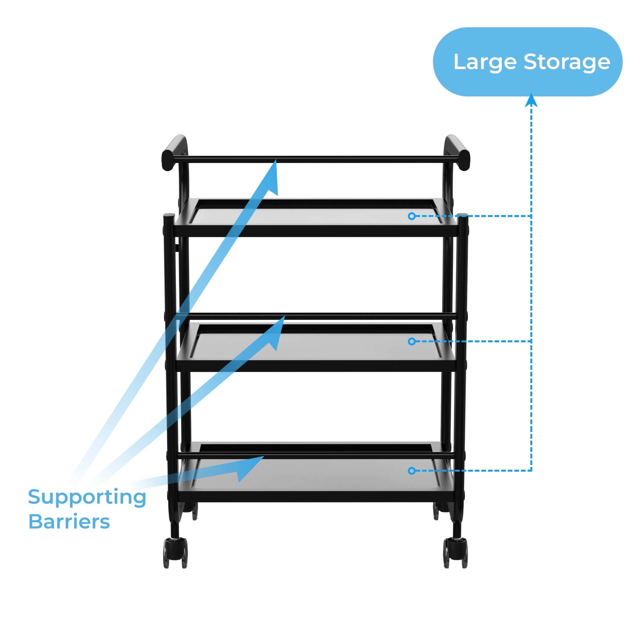 ARCUS Beauty Trolley with 3 Tier Glass Shelves - Professional Mobile Storage Cart for Salon, Spa & Home Organization (1013) - Perfect for Makeup, Nail Polish & Skincare Products