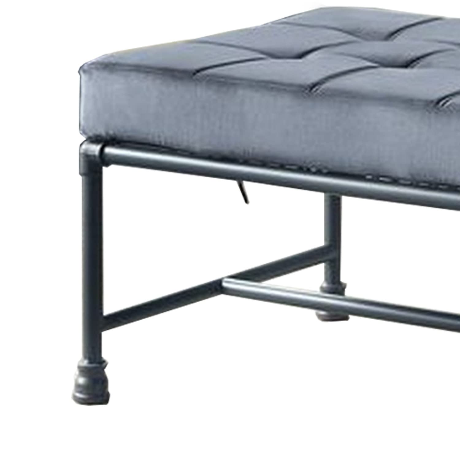 Benjara Gray Button Tufted Bench with Pipe Style Metal Frame - Perfect for Entryway, Bedroom, or Living Room Seating