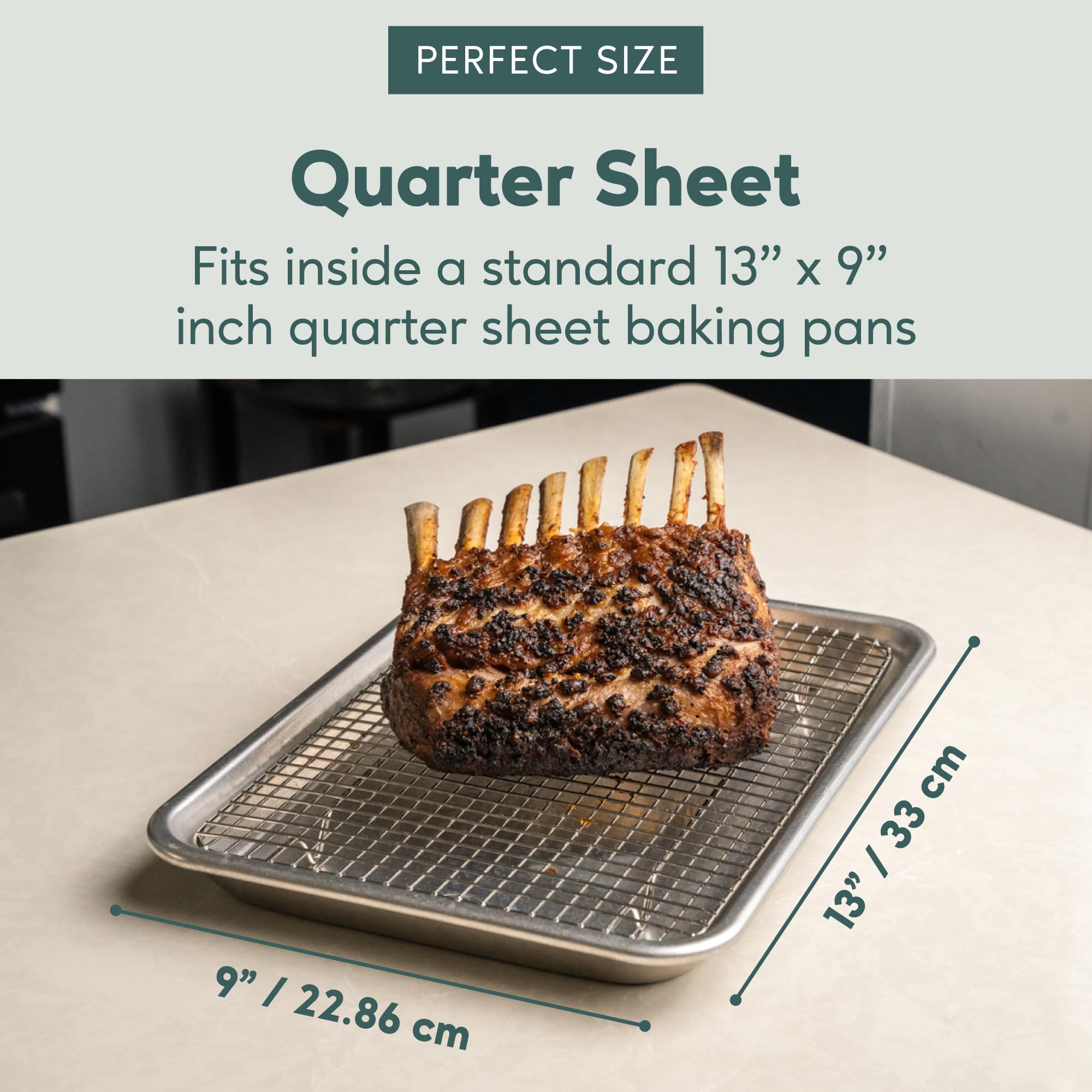 Premium Stainless Steel 8.5 x 12-inch Cooling & Baking Rack - Heavy Duty Oven-Safe Wire Rack for Roasting, Baking & Cooling - Fits Quarter Sheet Pans - Dishwasher Safe - Perfect for Cookies, Pastries, Meat Roasting & Meal Prep