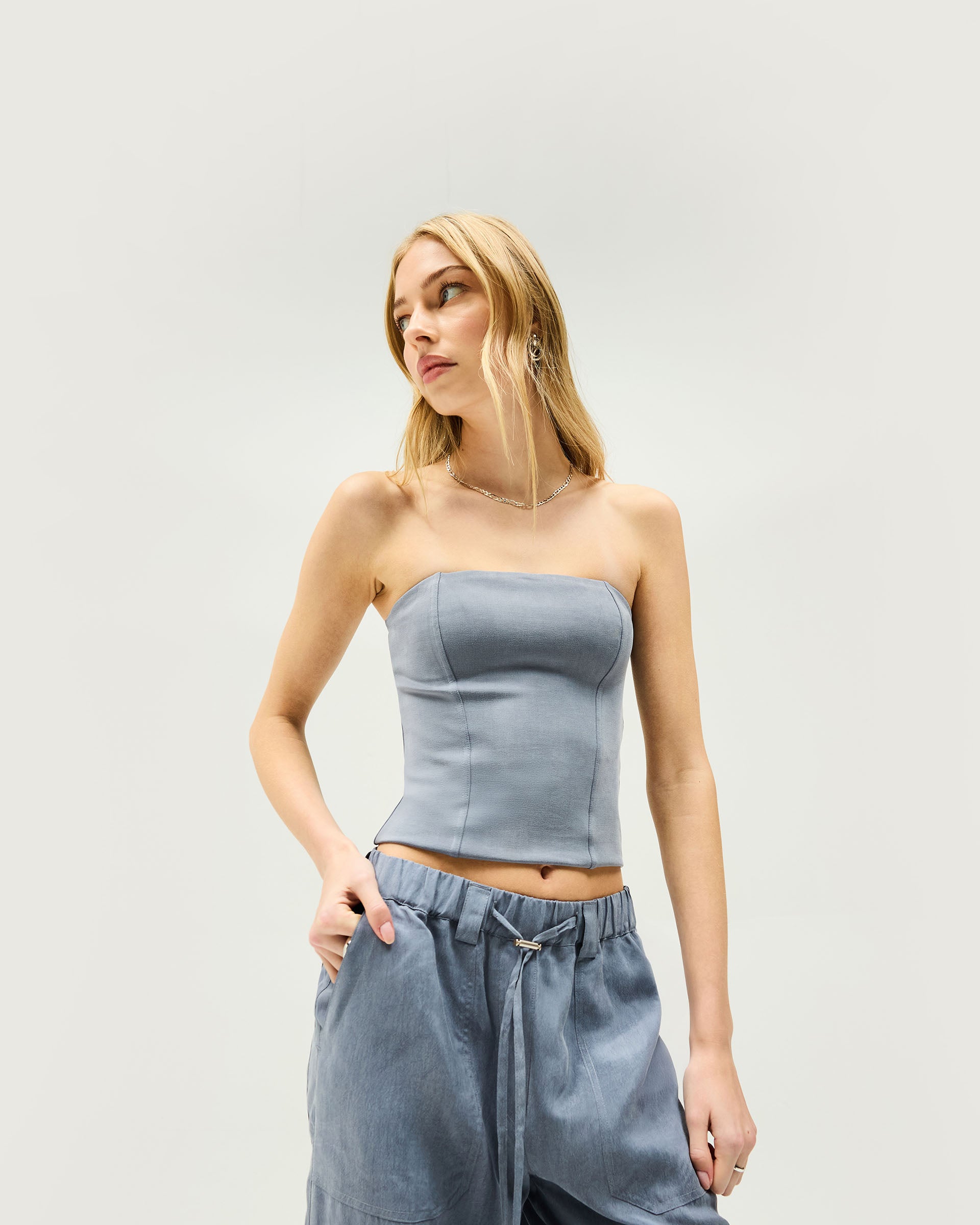 Strapless Top for Women - Comfortable & Stylish Steel Blue Tops for Summer, Beach, and Party Wear