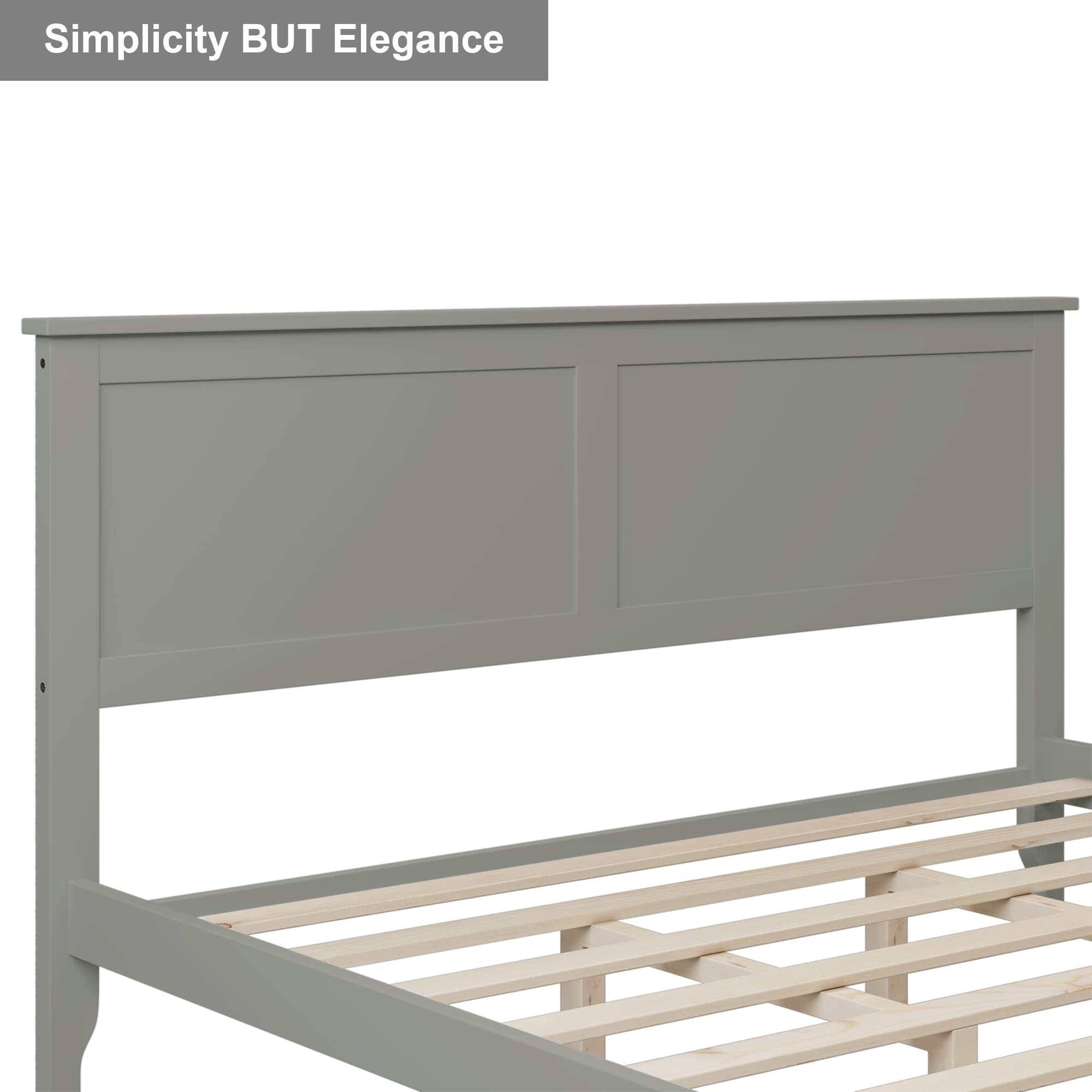 Queen Size Bed Frame with Headboard - 800 lbs Heavy Duty Platform Bed in Gray Pine Wood for Bedroom