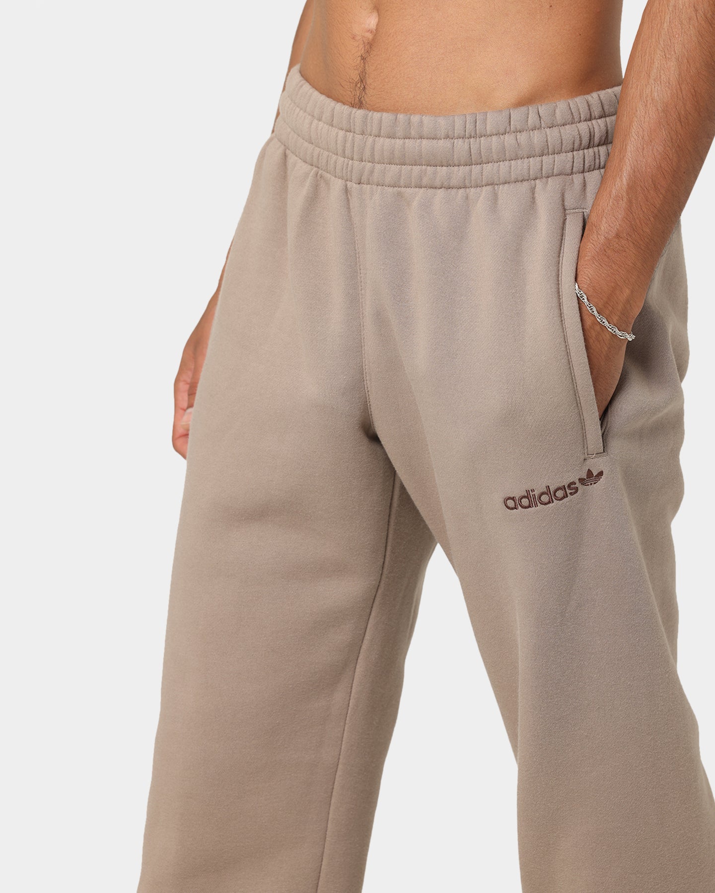 Adidas Trefoil Linear Sweatpants for Men - Soft Cotton Jogger Pants with Side Pockets, Brown | Casual Lounge Wear, Gym Workout & Street Style Fashion
