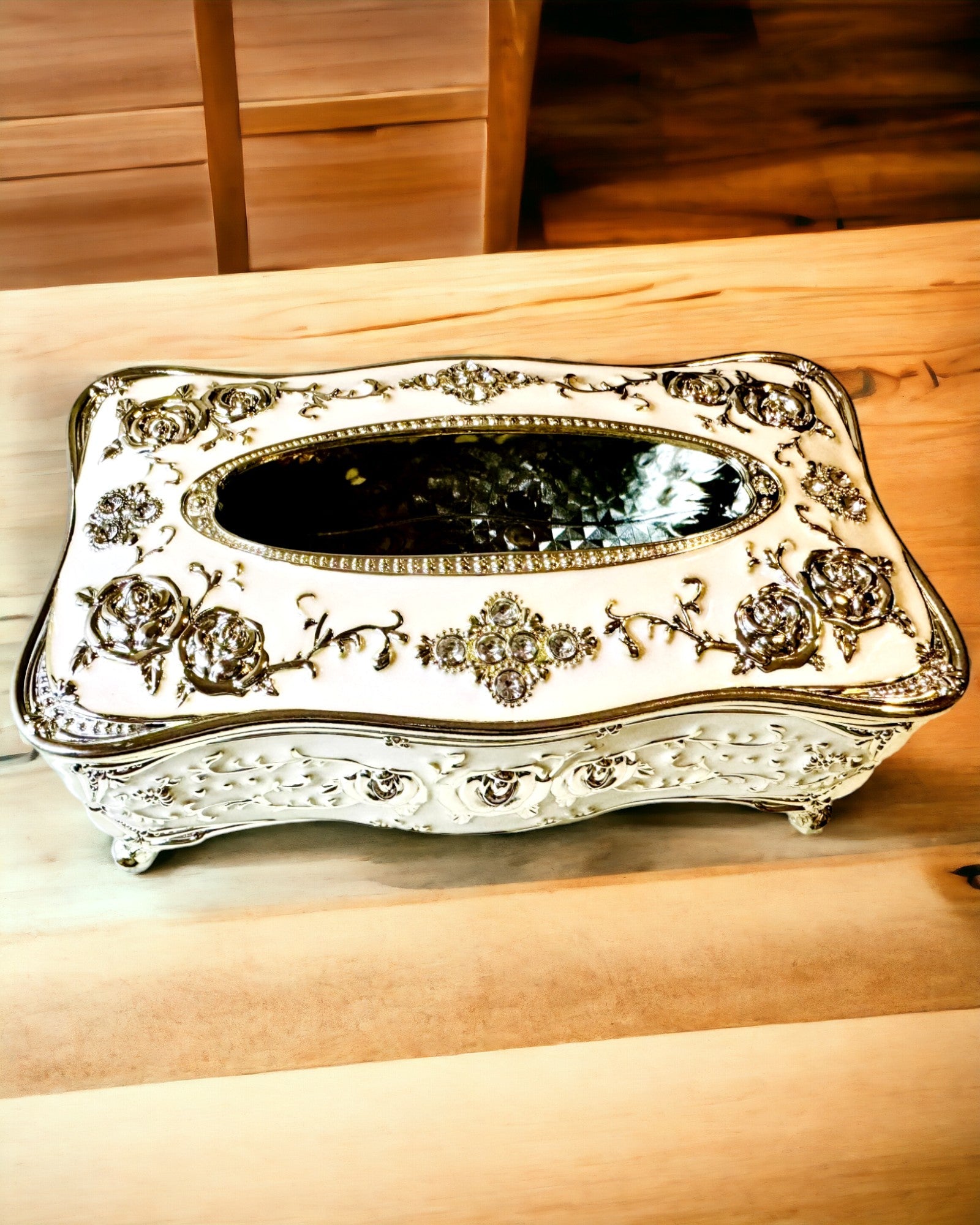 Embossed Rose Pattern Tissue Box - Elegant White Home Decor for Living Room, Bedroom & Bathroom