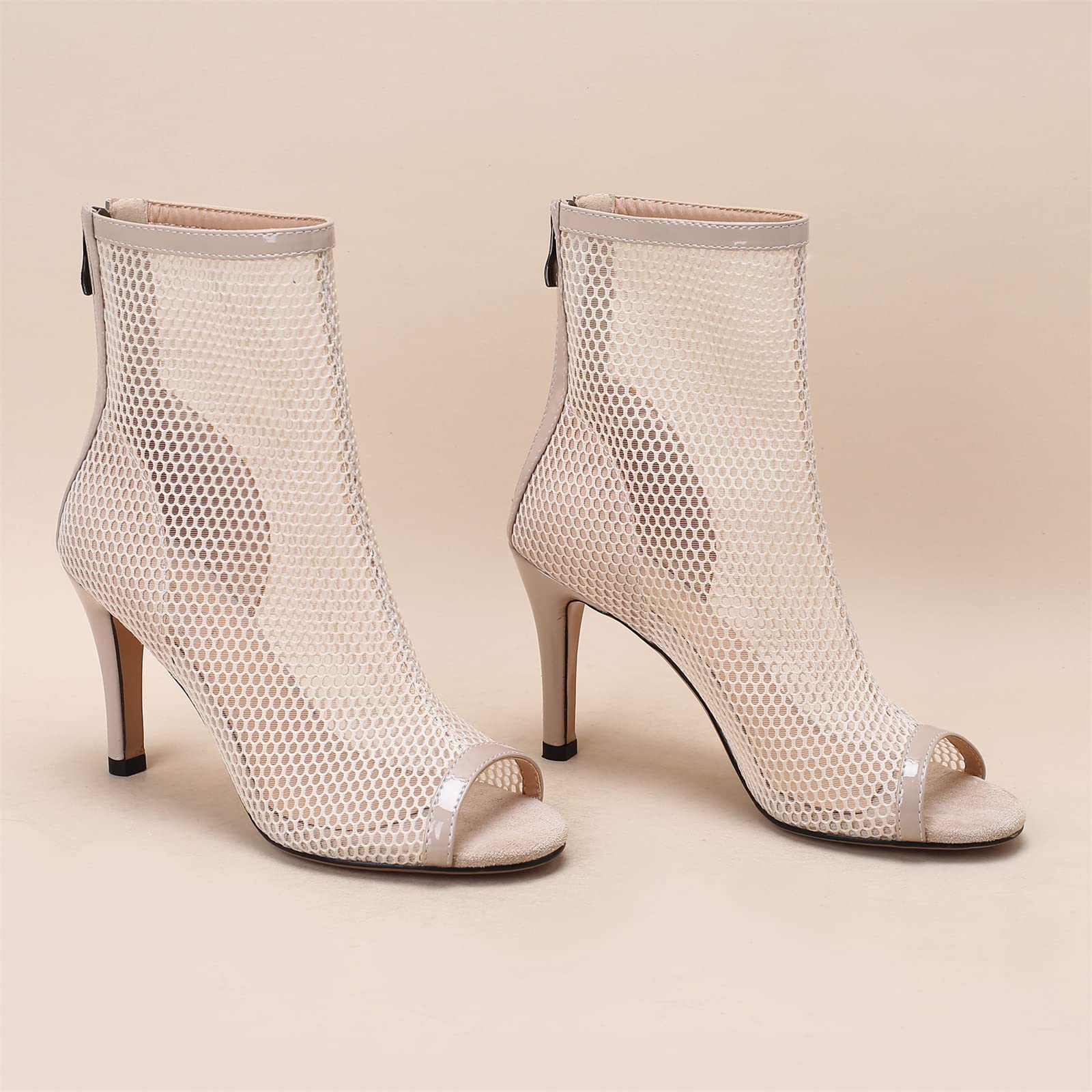 Elbslutt Women's Peep Toe Mesh Ankle Boots - Stiletto Heel Lace Up Summer Booties, High Heel Sandals & Dress Shoes for Women | Perfect for Parties, Weddings & Night Out