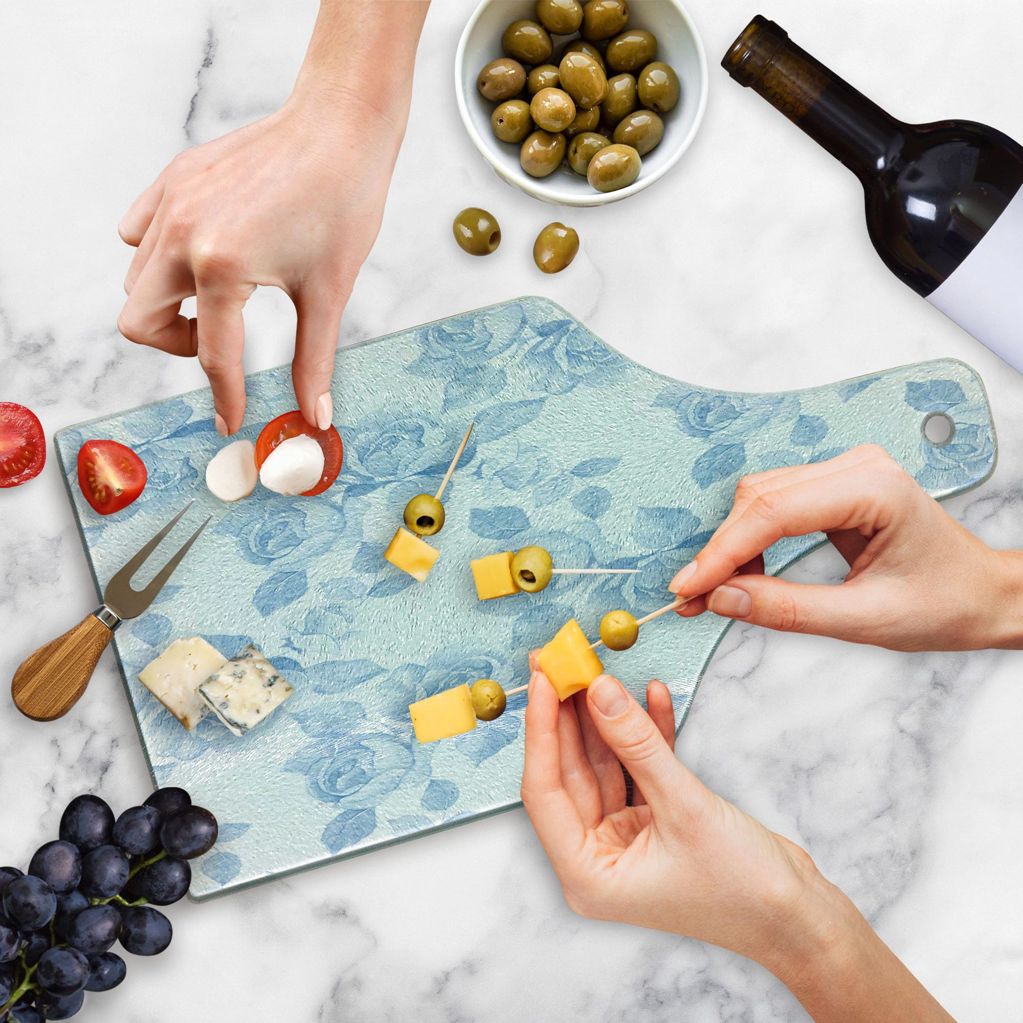 Ambesonne Rose Tempered Glass Cutting Board - Faded Floral Pastel Spring Design, Wine Bottle Shape, Decorative Serving Board for Kitchen & Dining | Perfect for Charcuterie, Cheese Display & Wine Pairing