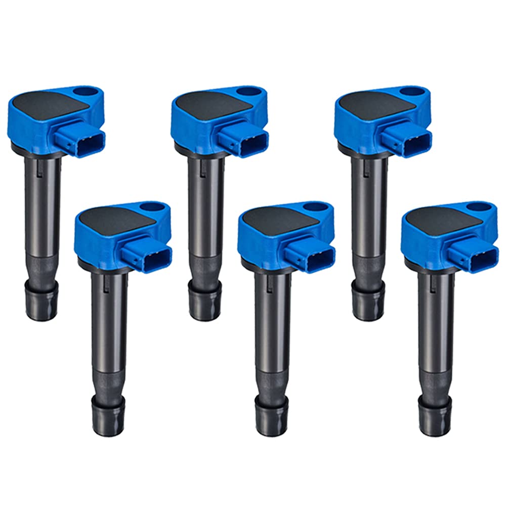 High Performance Ignition Coil Set 6PCS for Honda CL RL TL/Accord Odyssey V6 - OEM 30520-P8E-A01 Replacement - Blue - Improve Engine Power & Fuel Efficiency for Daily Driving & Racing