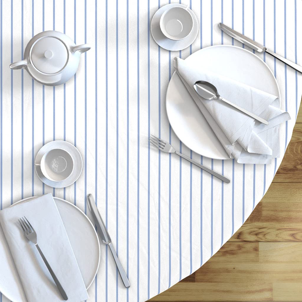 Custom Retro Stripe Nautical Print Cotton Sateen Tablecloth 70