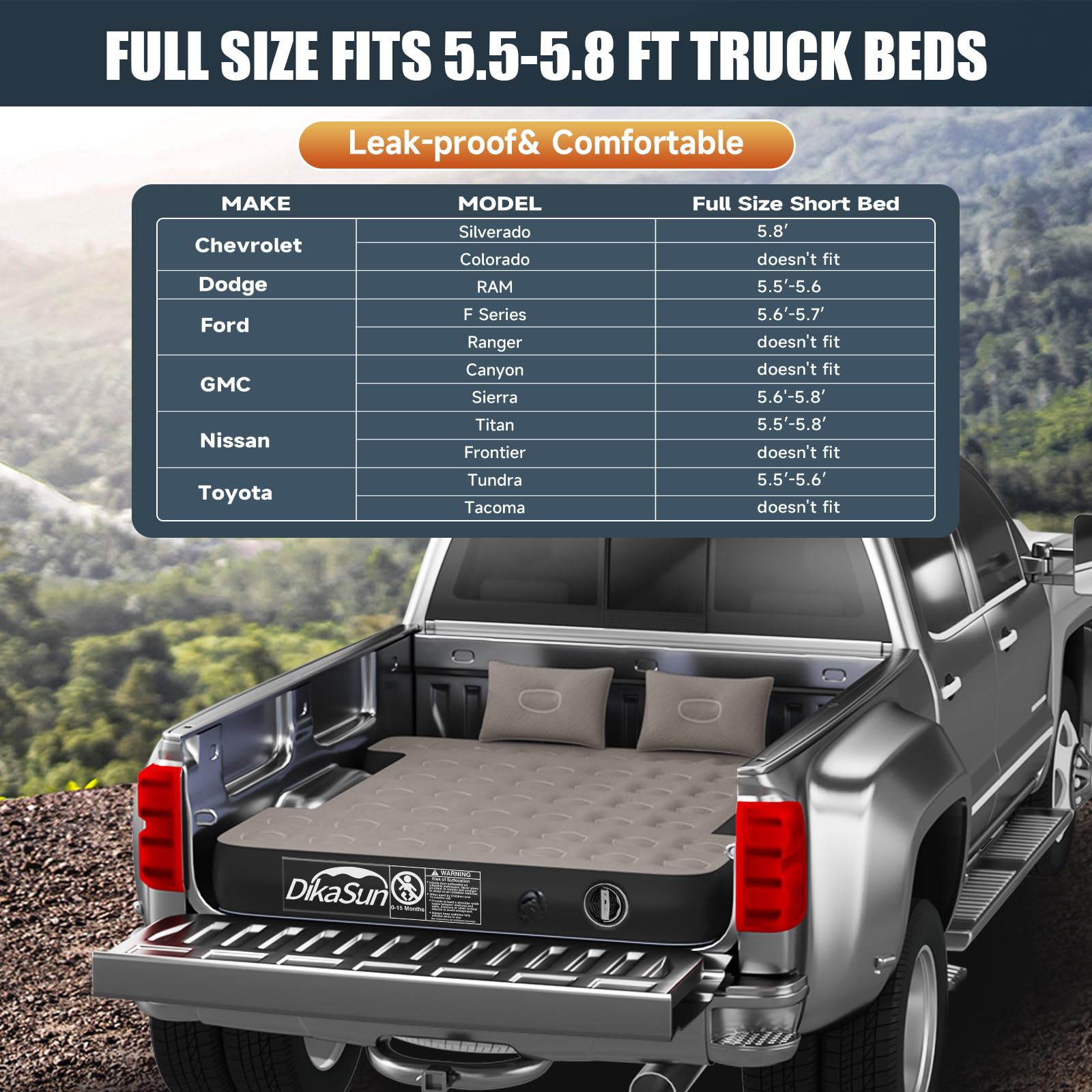 **5-5.8 ft Truck Bed Air Mattress – Full Size Short Inflatable Mattress for Camping, Road Trips & Outdoor Adventures**    *Perfect for short truck beds, camping trips, road travel, and outdoor relaxation!*