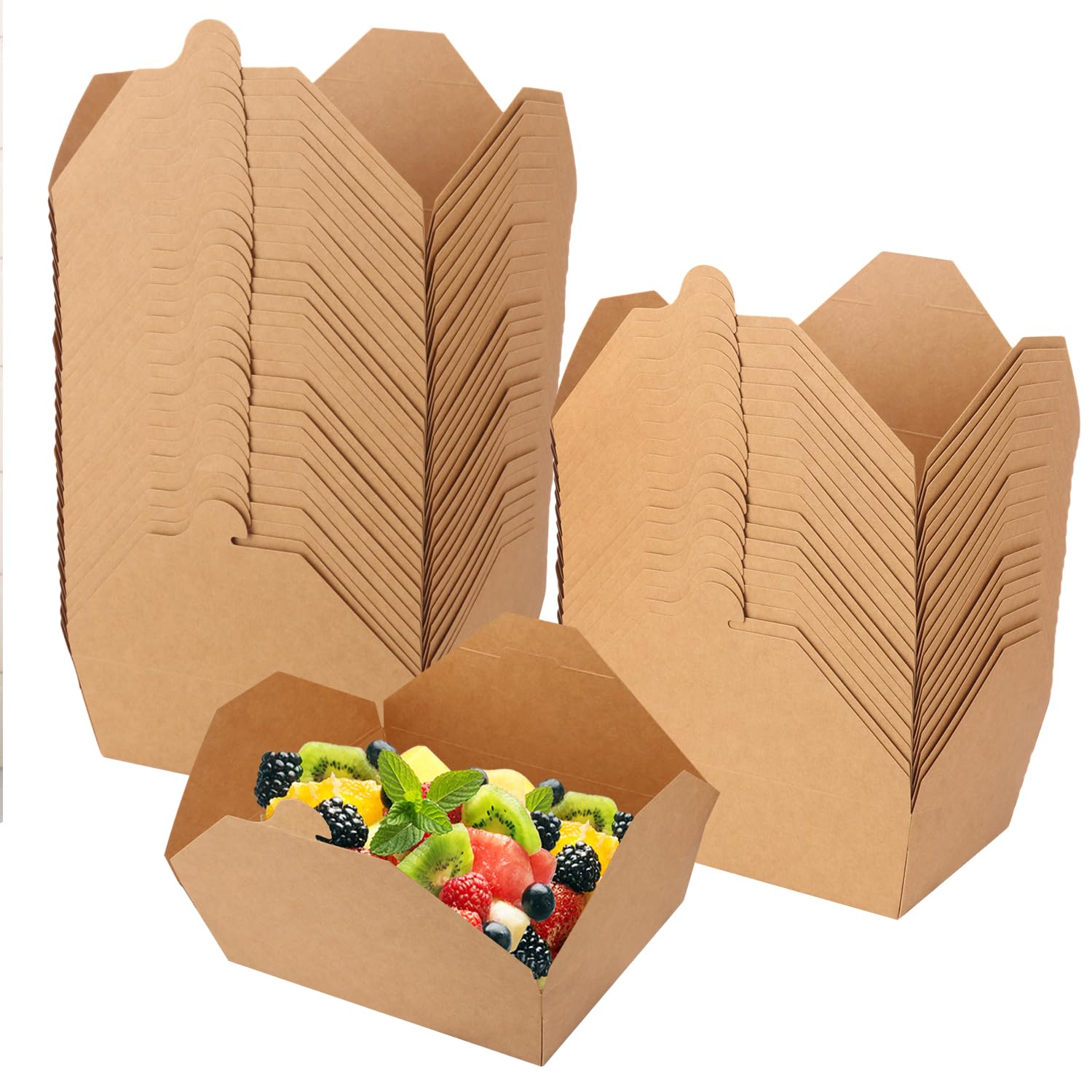 50 Pack Rustic Brown 70oz Eco-Friendly Cardboard Takeout Food Containers - Microwave & Freezer Safe - Perfect for Restaurants, Catering & Meal Prep Storage