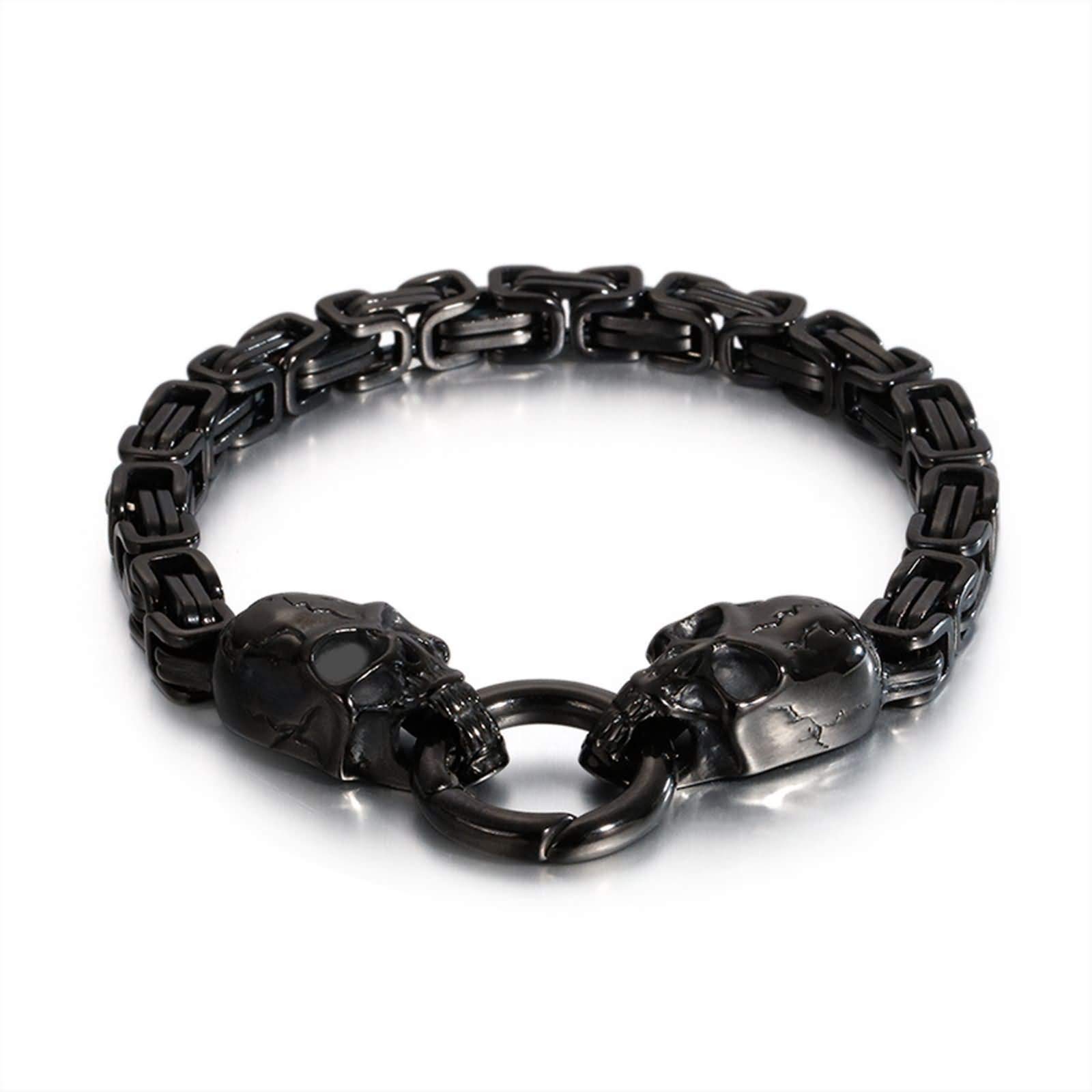 Daesar Stainless Steel Double Skull Bracelet for Men - Black, Silver & Gold Options | Gothic Punk Jewelry for Everyday Wear & Special Occasions
