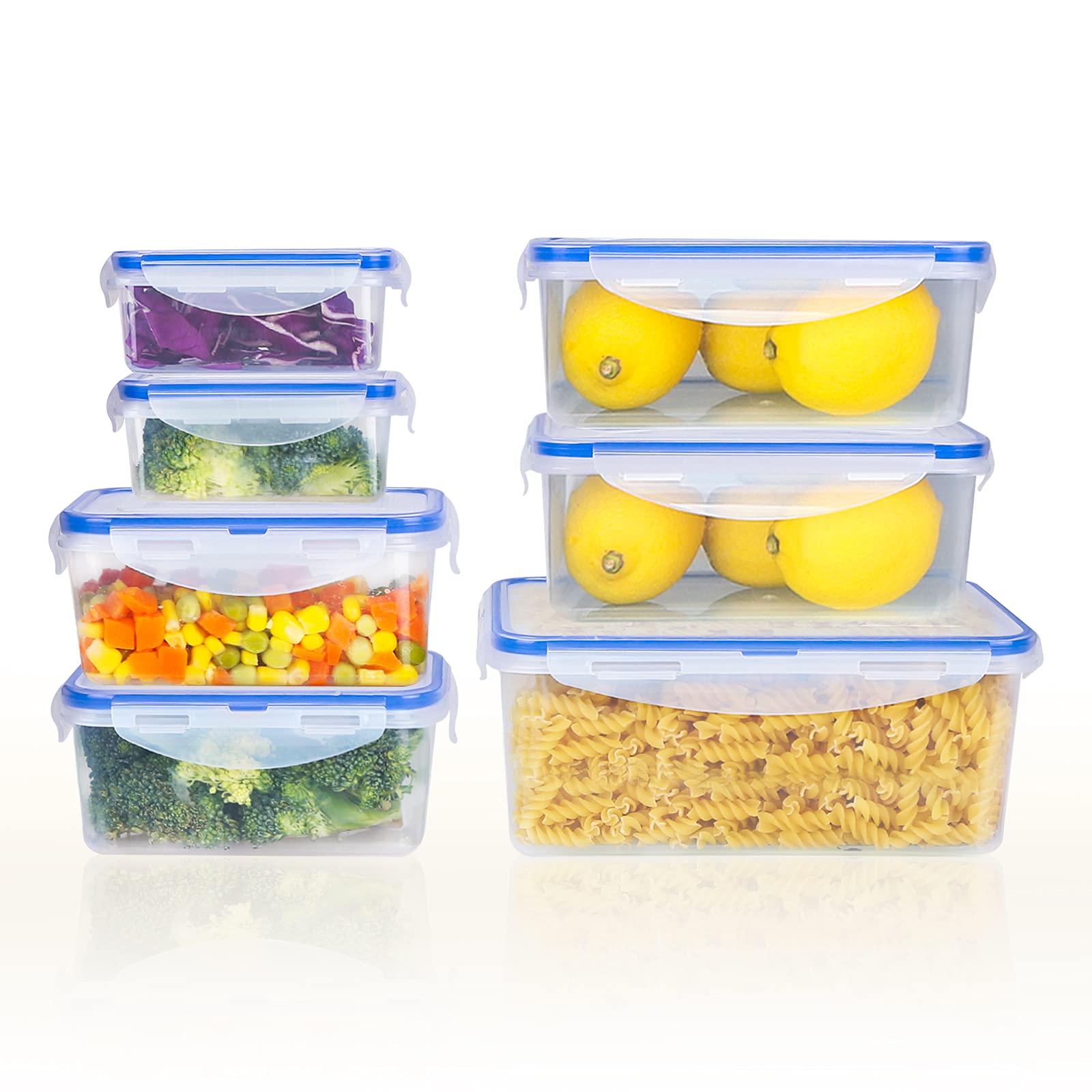 Tauno 7-Piece BPA-Free Plastic Food Storage Container Set with Lids - Airtight, Stackable & Reusable Meal Prep Containers (28 Cup/7 Quart Total) - Perfect for Meal Prepping, Lunch Boxes, Freezer Storage & Dishwasher Safe Kitchen Organization