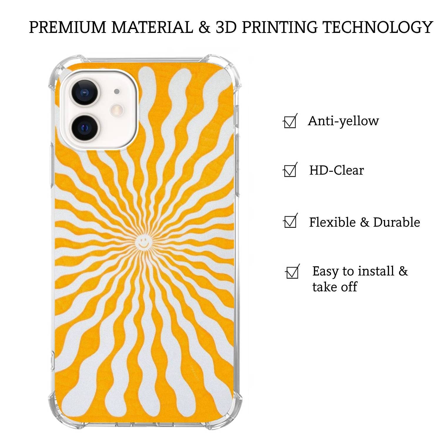 **Hippie Sun Retro Phone Case for iPhone 12 Pro Max - Trendy TPU Bumper Cover with Smile Face Design for Women, Men & Teens - Perfect for Music Festivals, Travel & Boho Style**