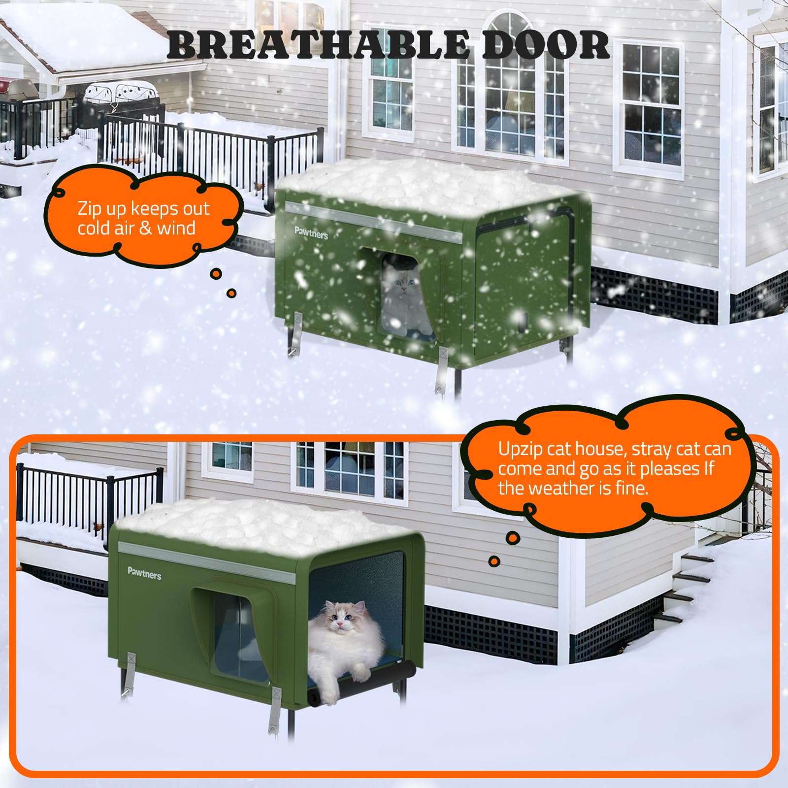 Heated Outdoor Cat House with Insulation & Escape Door - Weatherproof 900D Oxford Fabric Pet Shelter with Warming Pad for Stray & Feral Cats in Winter - Perfect for Backyards, Garages & Cold Weather Protection
