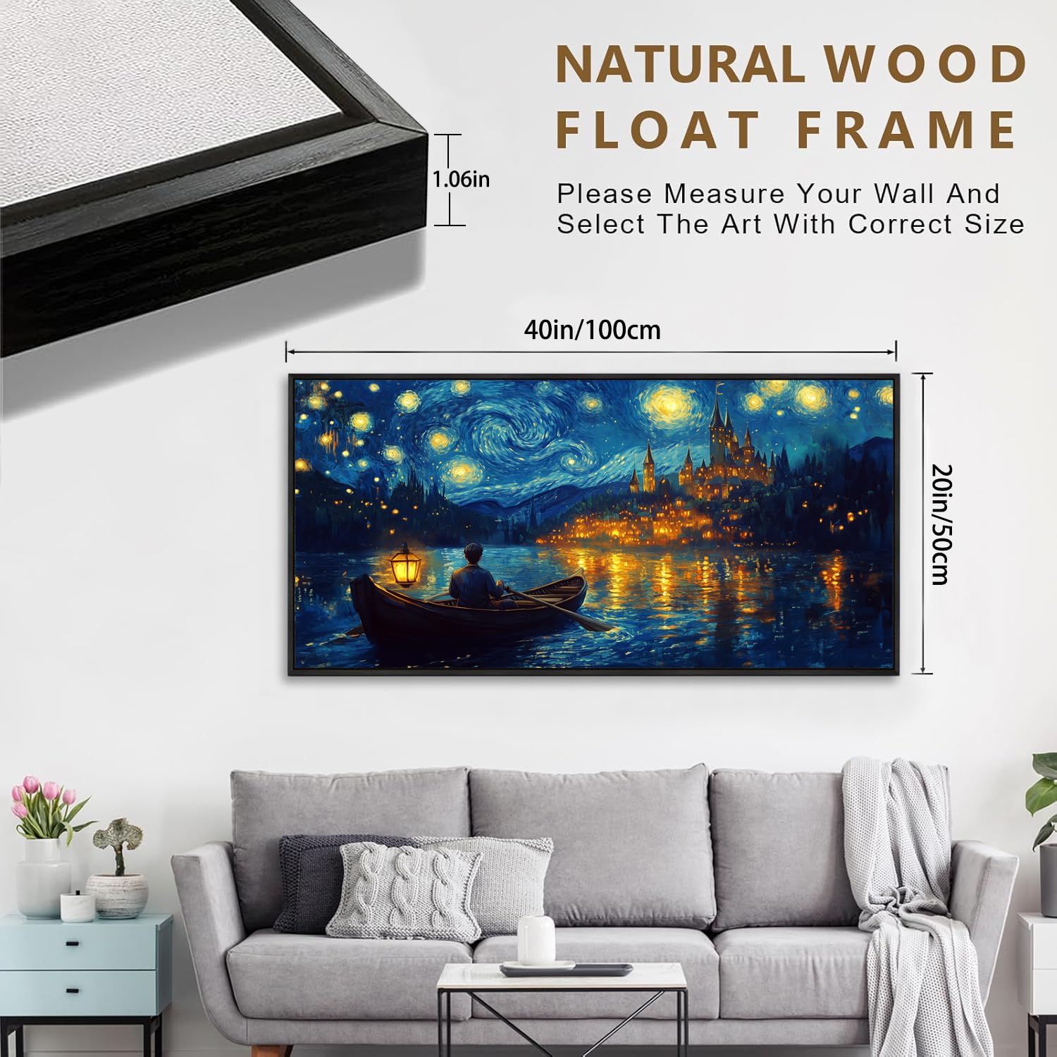 Van Gogh Starry Night Over the Rhone Canvas Wall Art - 20x40 Inches Framed Painting, Premium Home Decor for Living Room, Bedroom & Office - Perfect Gift for Art Lovers & Van Gogh Fans