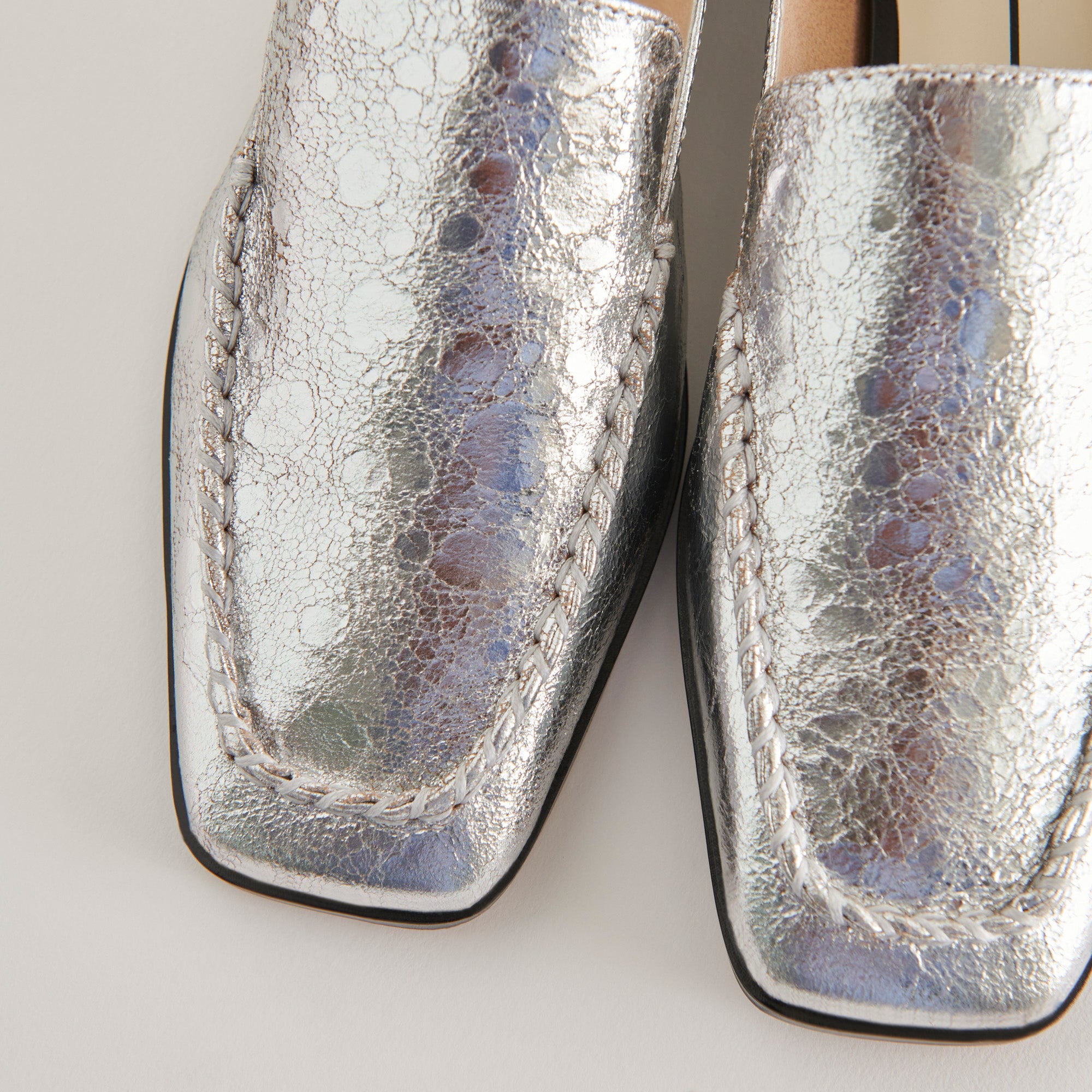BENY Women's Flats Shoes - Silver Distressed Leather Loafers for Casual Wear & Office Outfits | Comfortable Slip-On Style