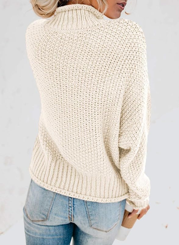Dokotoo Women's 2024 Winter Fall Solid Color Turtleneck High Neck Balloon Sleeve Long Sleeve Sweater Pullover - Cozy Knit Top for Office, Date Night & Casual Outfits
