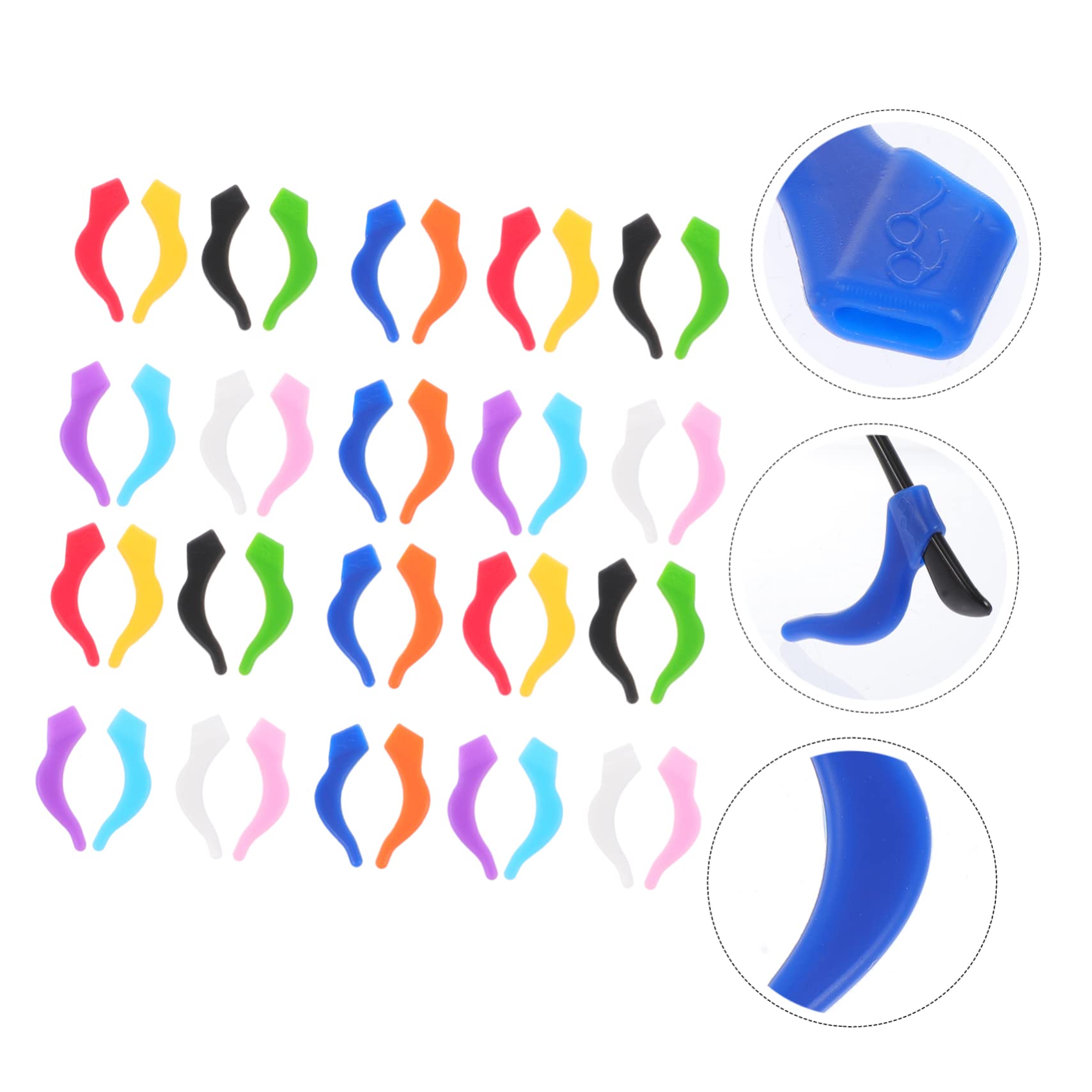 SOLUSTRE 40-Piece Silicone Glasses Ear Grips & Temple Tips - Anti-Slip Eyewear Accessories for Round Frame Glasses & Large Sunglasses - Includes Glasses Holder, Chain & Stand - Perfect for Reading, Driving & Outdoor Activities
